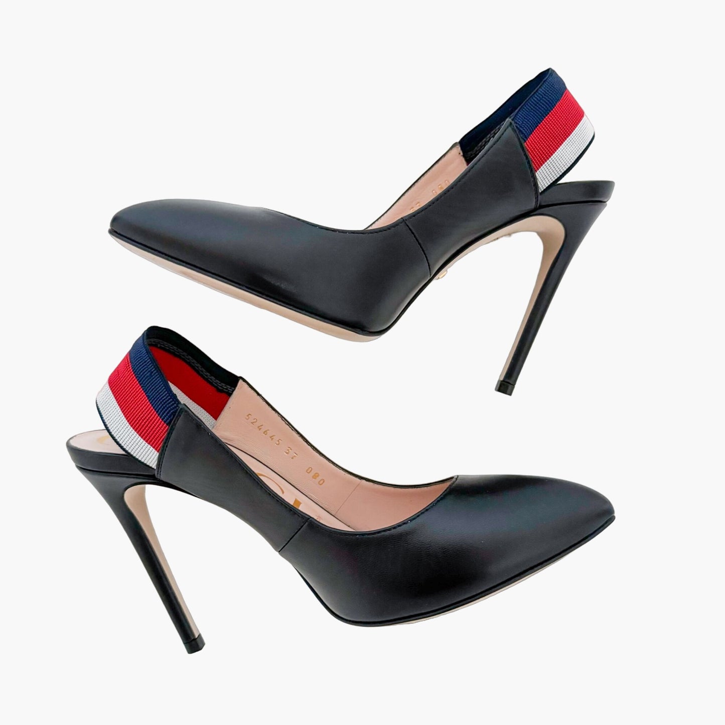 Gucci Sylvie Web Stripe Slingback Pumps in Black Size 37