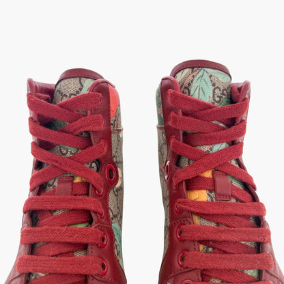 Gucci Tian High Top Sneakers in Supreme Monogram & Red Leather Size 37