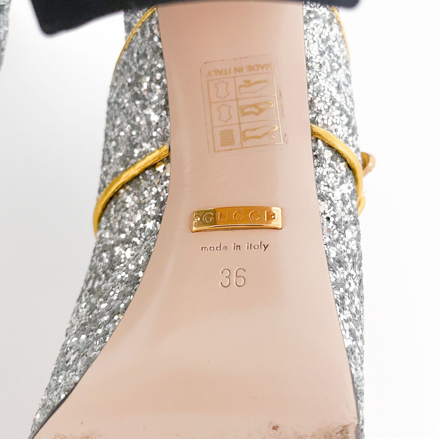 Gucci Soko Platform Ankle Boots in Silver Glitter Size 36