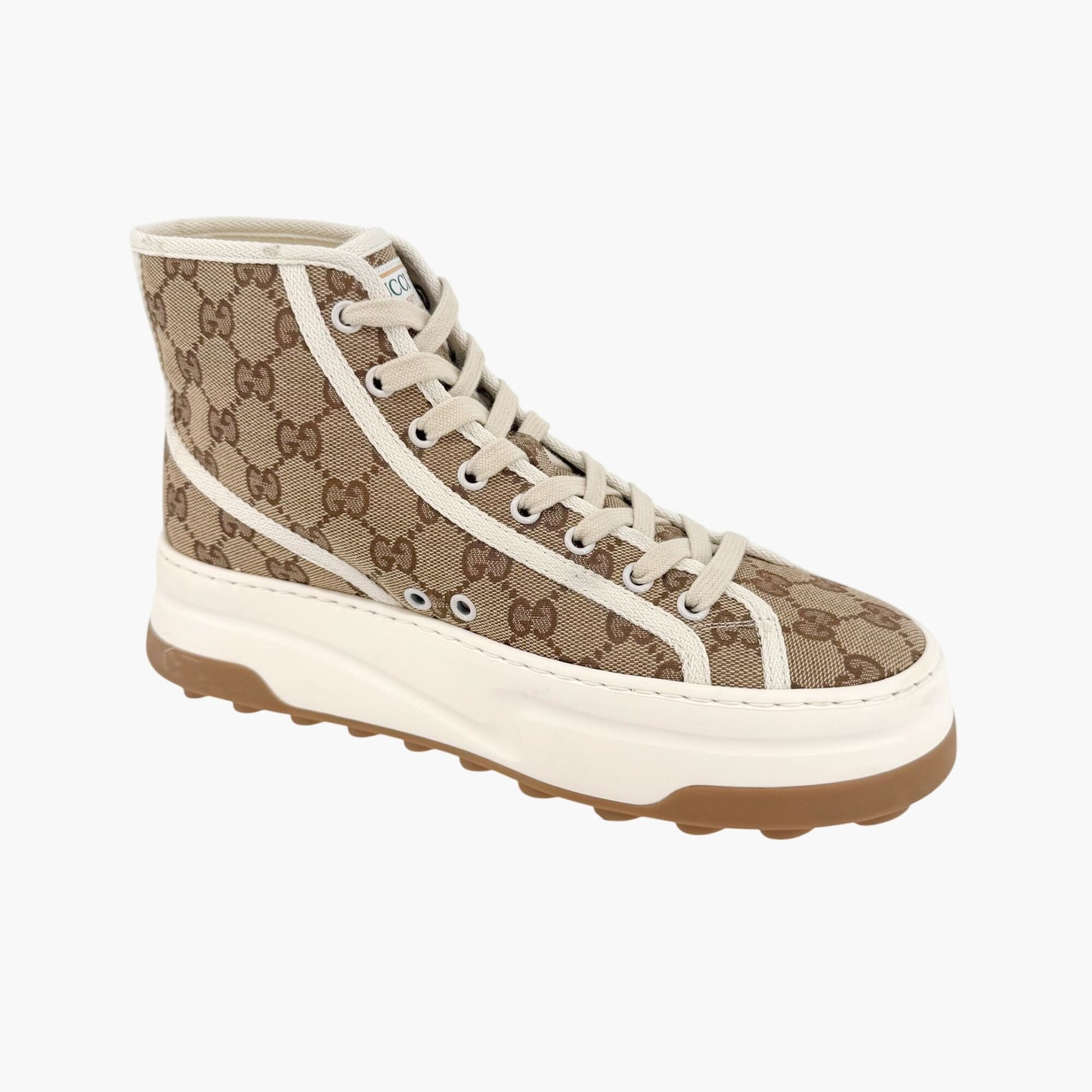Gucci 1977 Tennis High Top Platform Sneakers in Beige GG Monogram Canvas Size 39