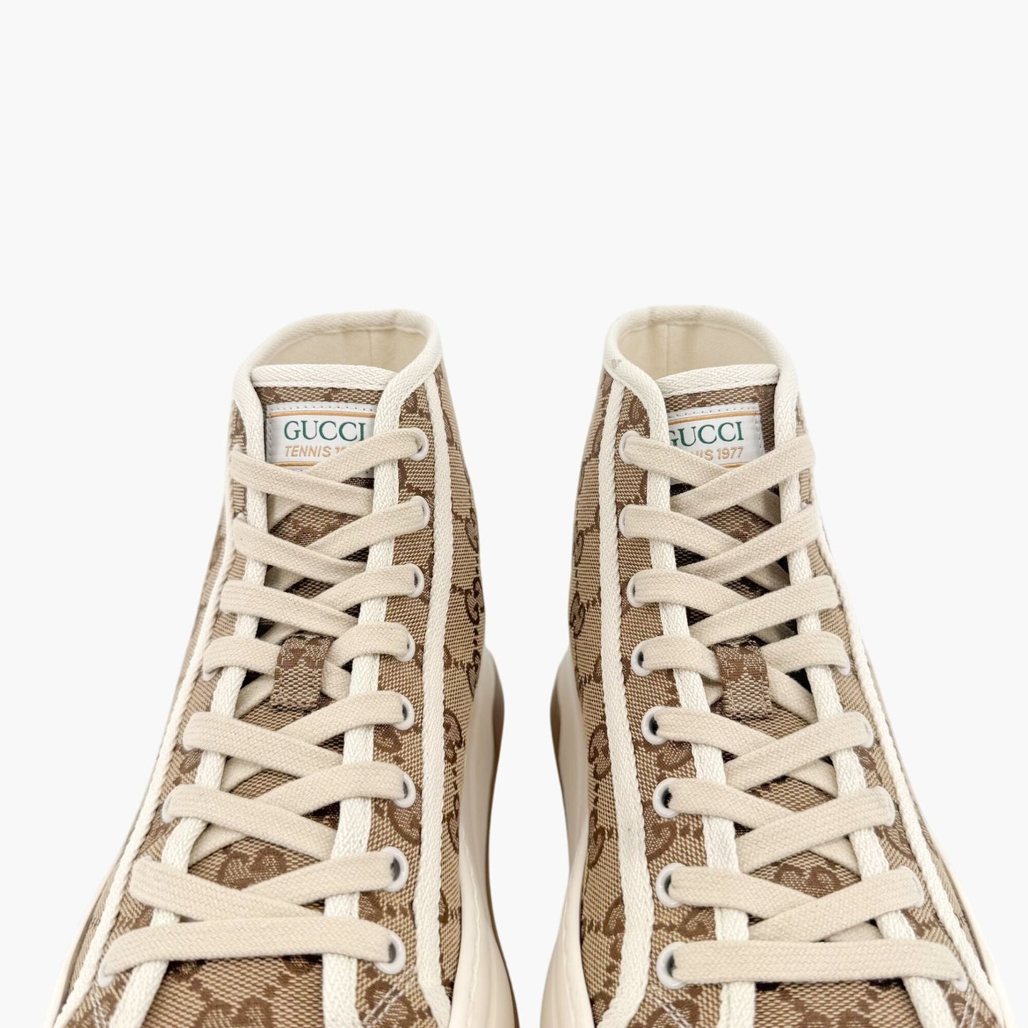 Gucci 1977 Tennis High Top Platform Sneakers in Beige GG Monogram Canvas Size 39