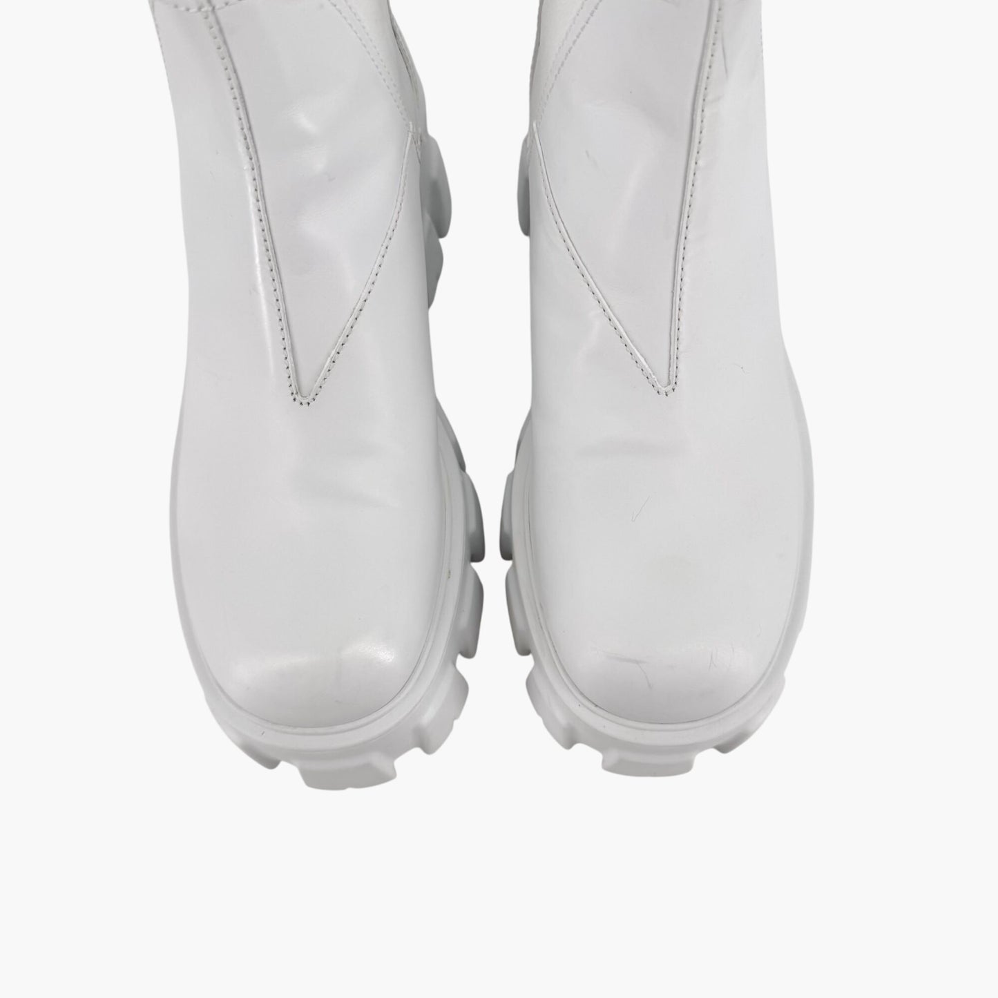Prada Monolith Chelsea Boots in White Leather with Lug Soles – Size 37