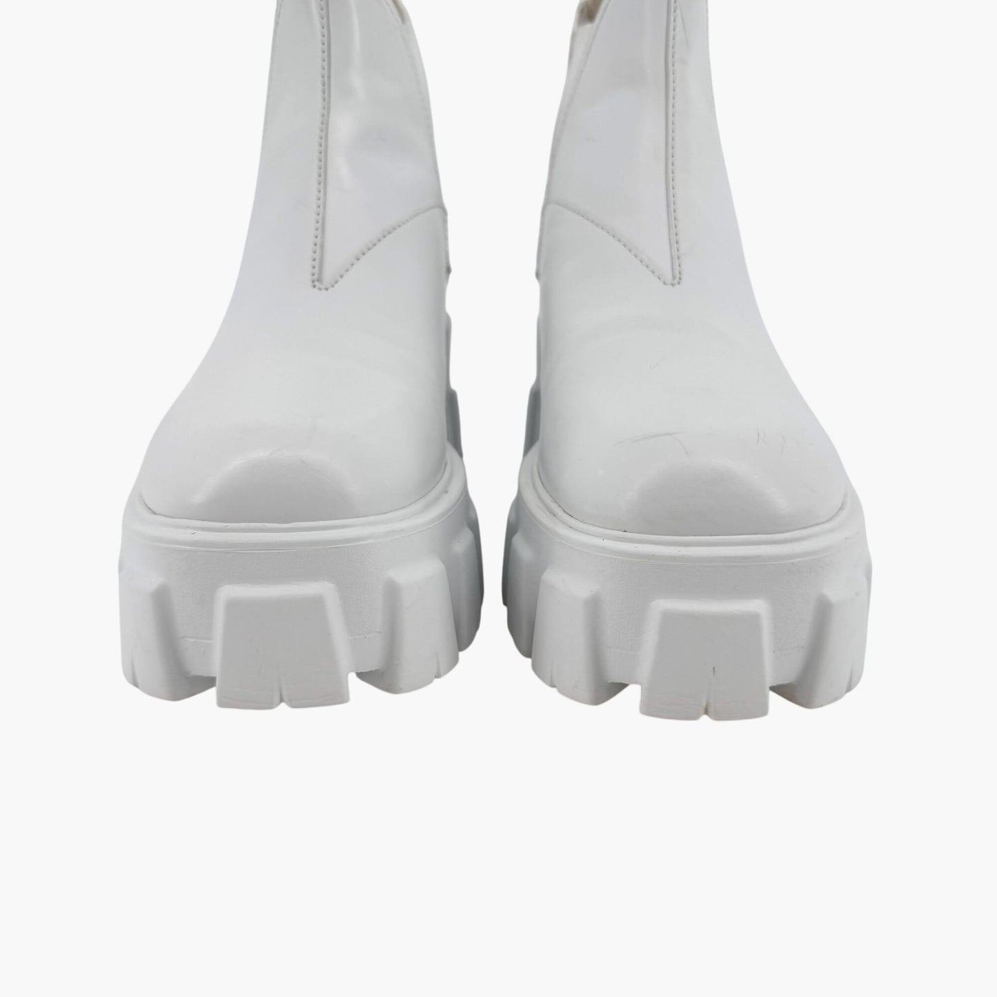 Prada Monolith Chelsea Boots in White Leather with Lug Soles – Size 37