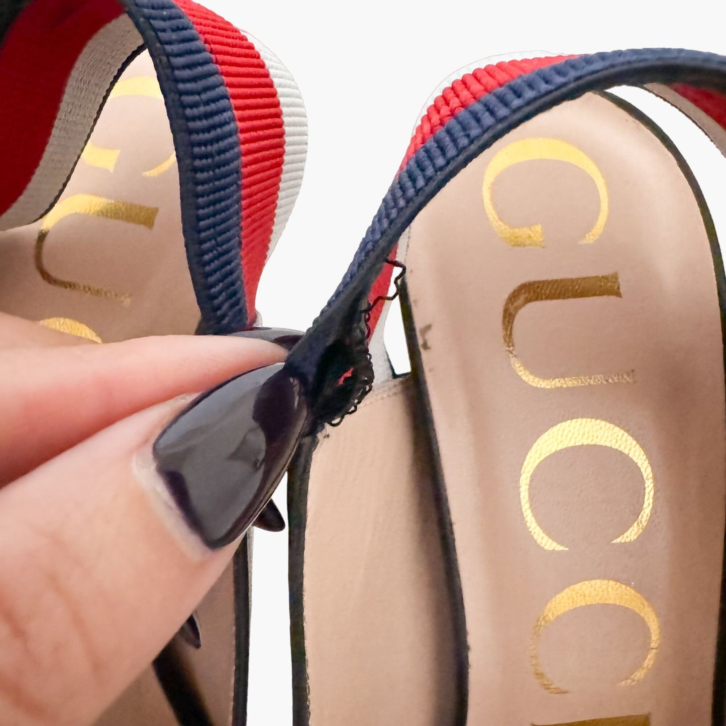 Gucci Sylvie Web Stripe Slingback Pumps in Black Size 37