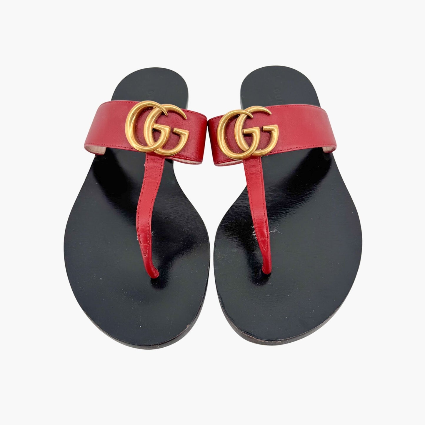 Gucci Marmont GG Flat Thong Sandals in Red Leather Size 36.5