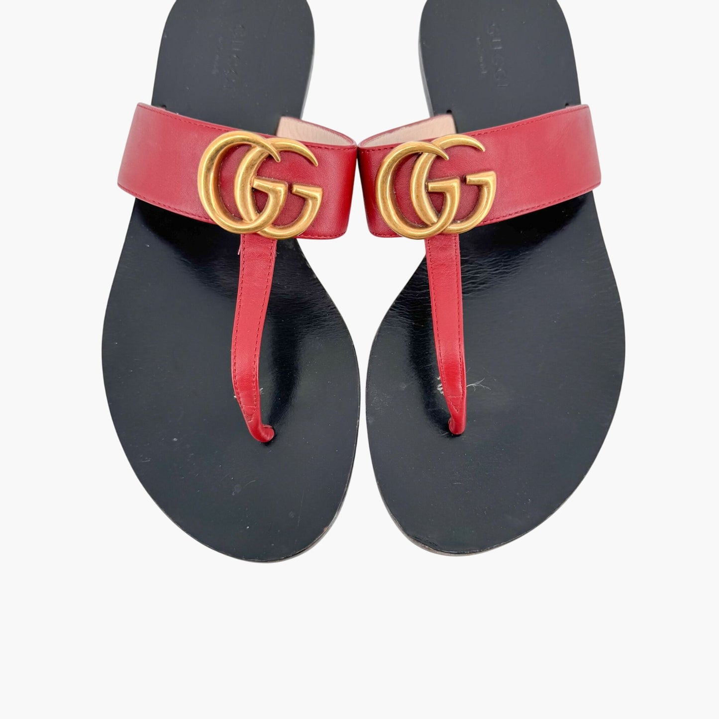 Gucci Marmont GG Flat Thong Sandals in Red Leather Size 36.5