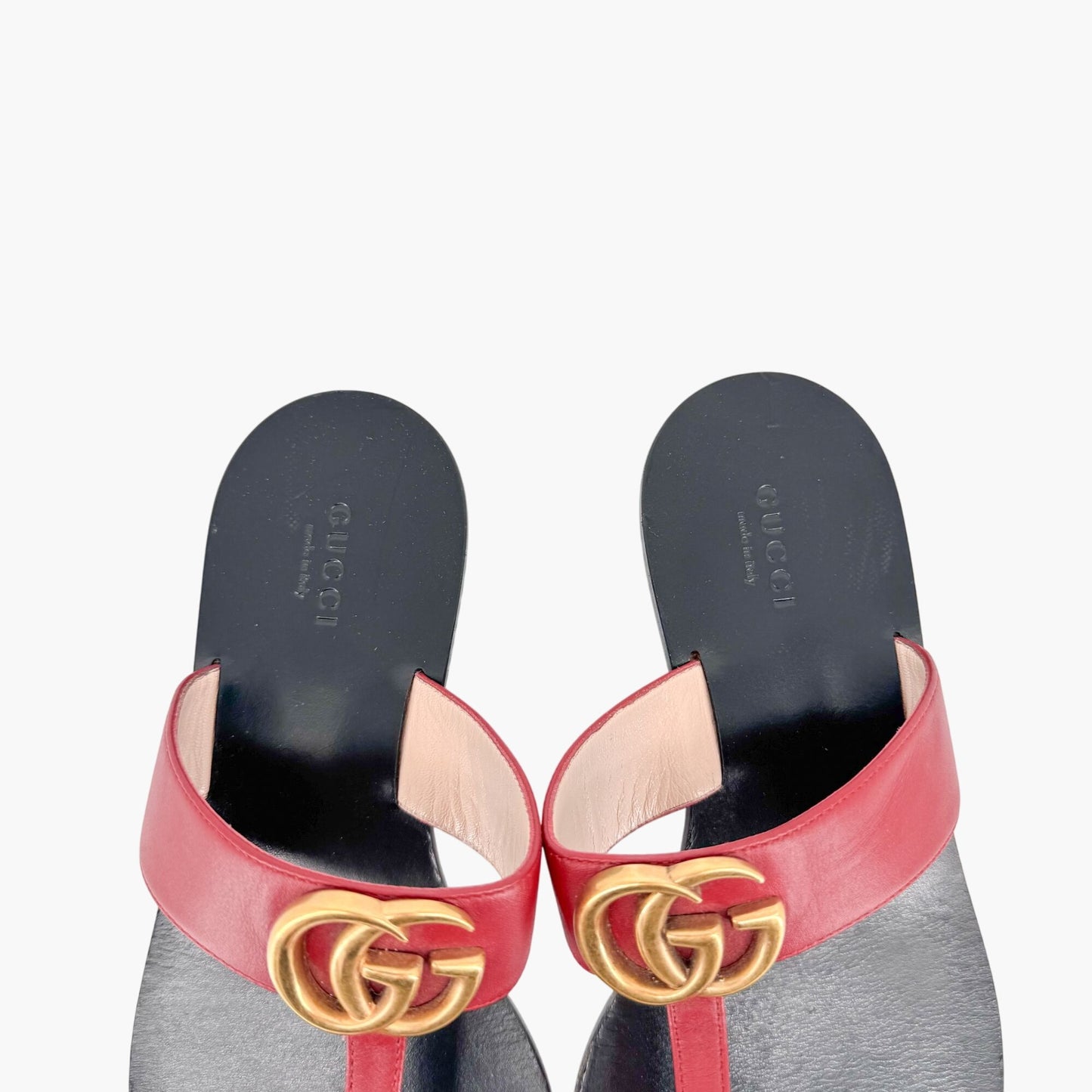 Gucci Marmont GG Flat Thong Sandals in Red Leather Size 36.5