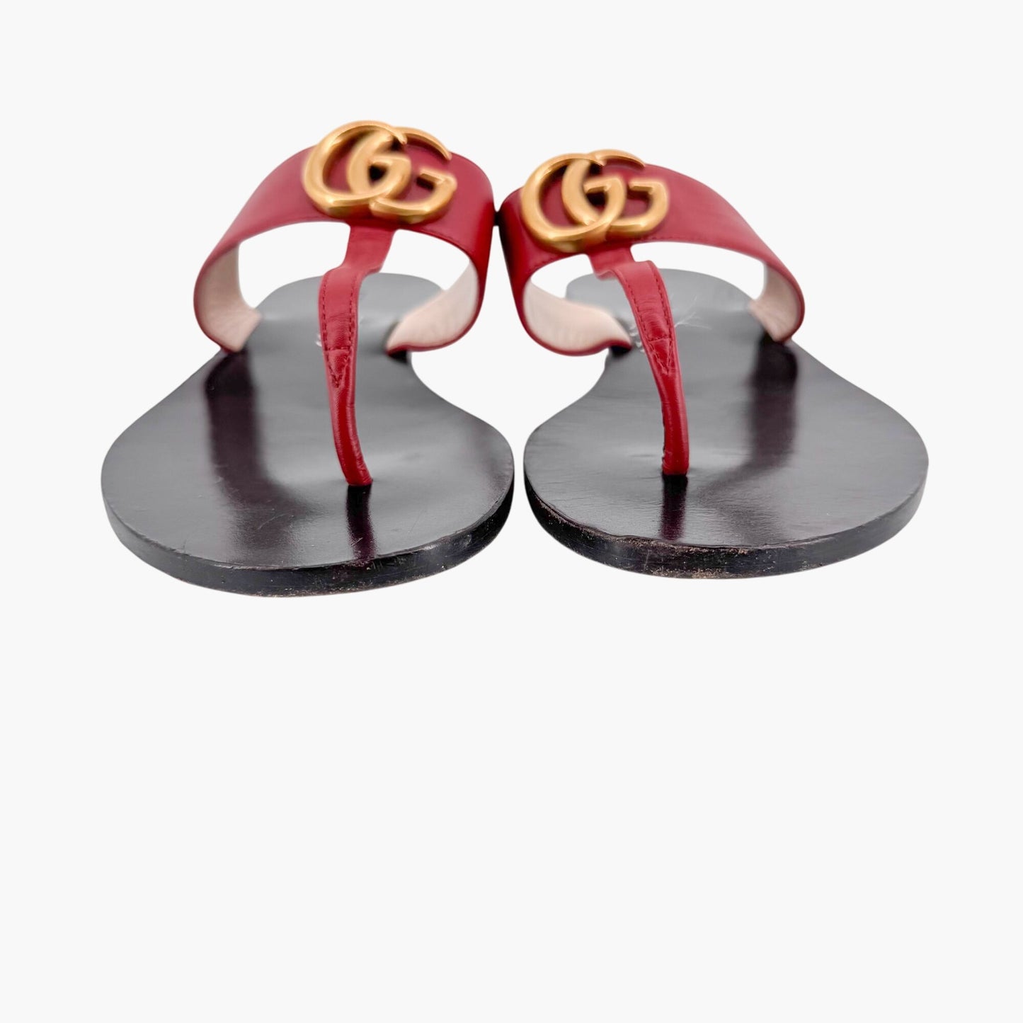 Gucci Marmont GG Flat Thong Sandals in Red Leather Size 36.5