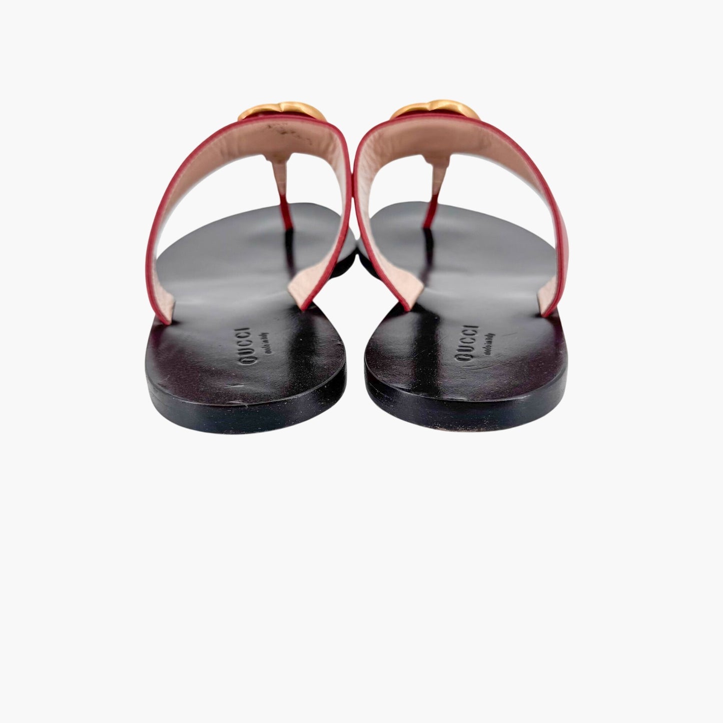 Gucci Marmont GG Flat Thong Sandals in Red Leather Size 36.5