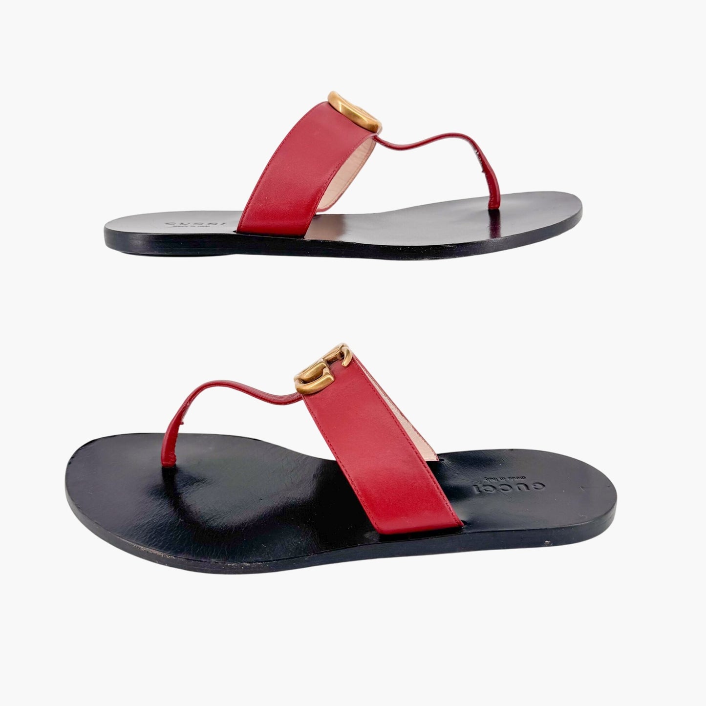 Gucci Marmont GG Flat Thong Sandals in Red Leather Size 36.5
