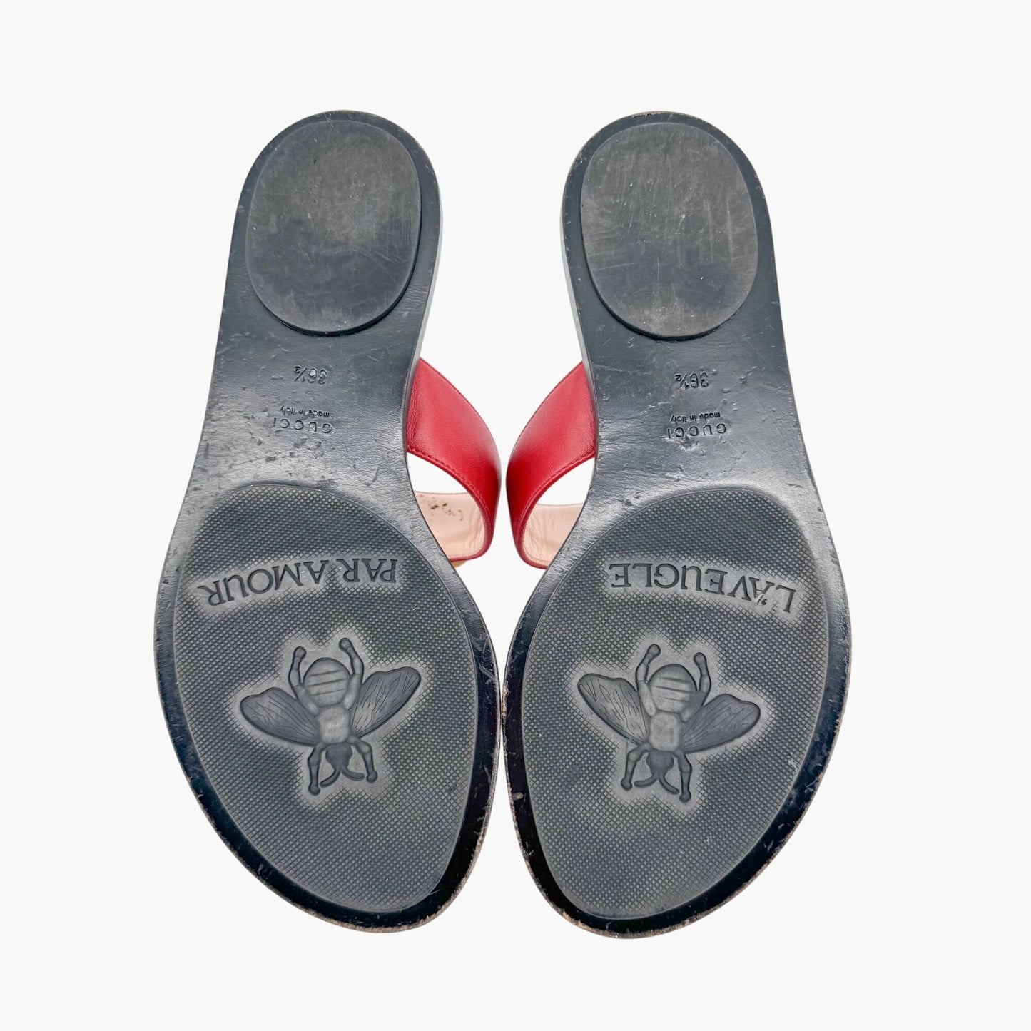 Gucci Marmont GG Flat Thong Sandals in Red Leather Size 36.5