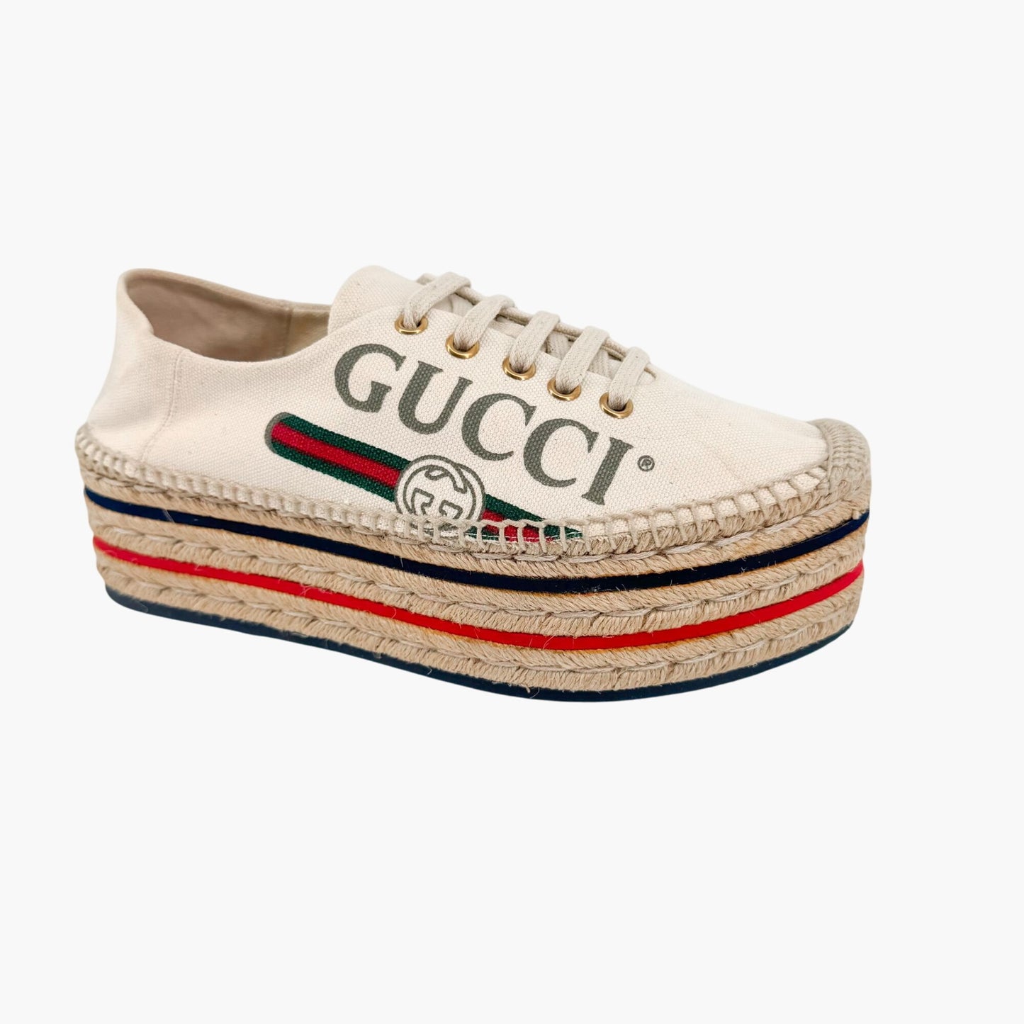 Gucci Lilibeth Platform Espadrille Sneakers in Beige Canvas – Size 37