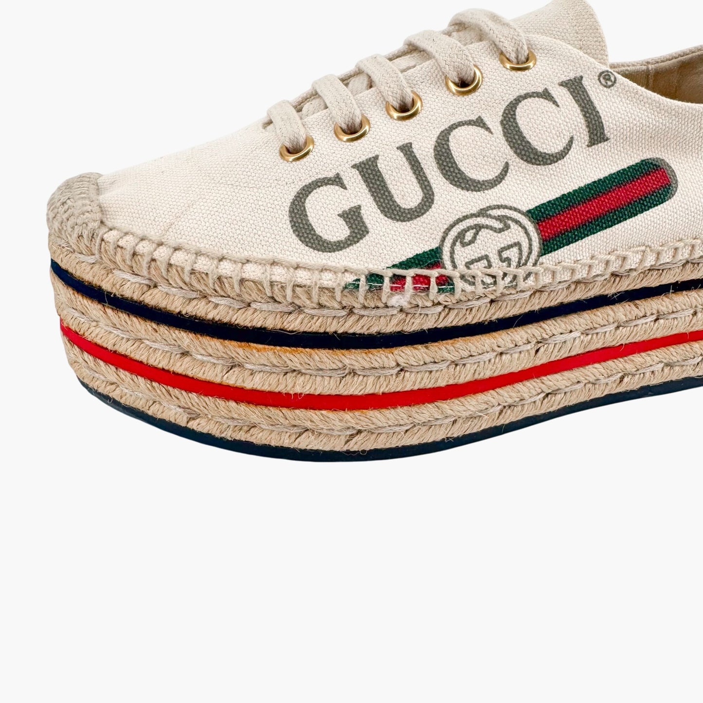Gucci Lilibeth Platform Espadrille Sneakers in Beige Canvas – Size 37
