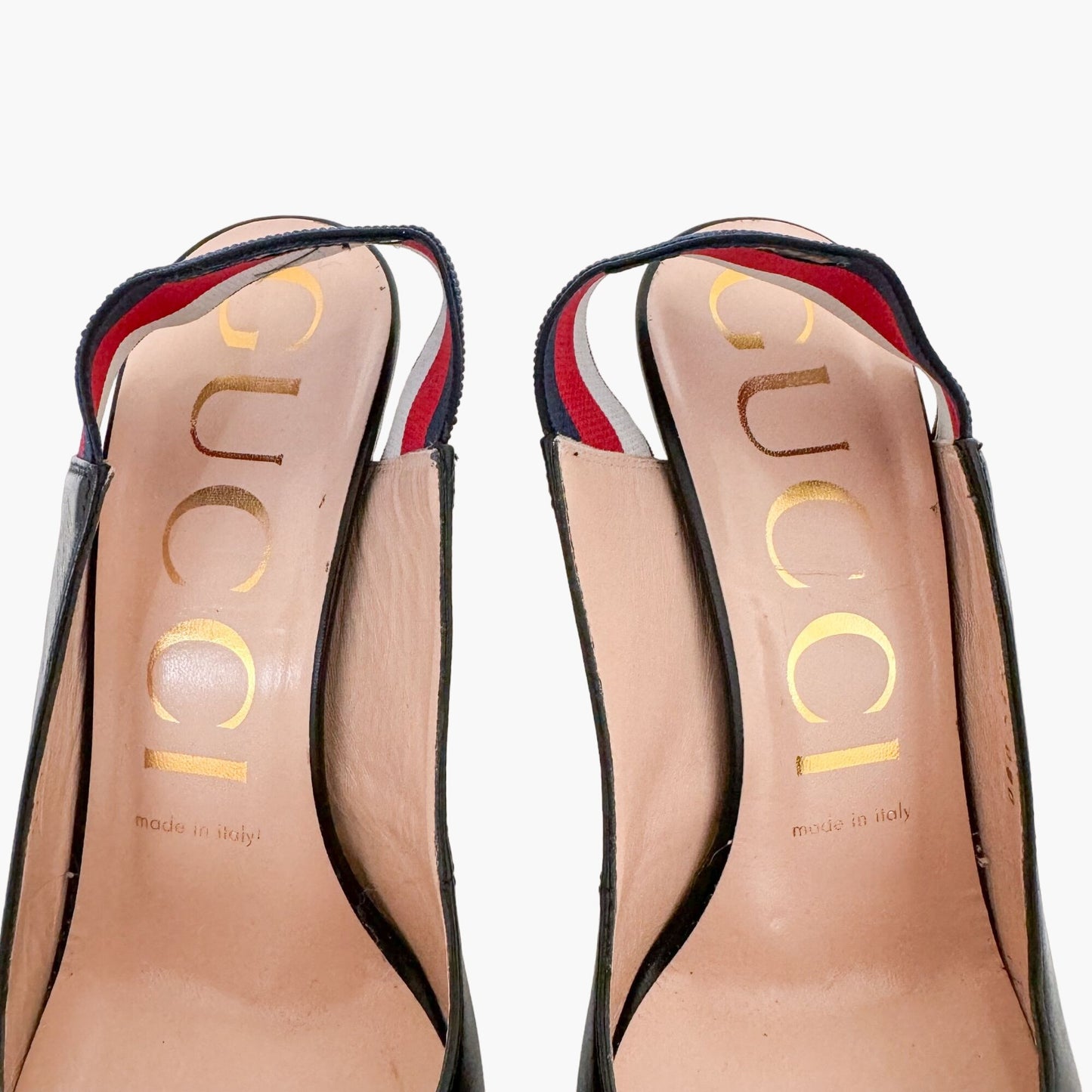 Gucci Sylvie Web Stripe Slingback Pumps in Black Size 37.5