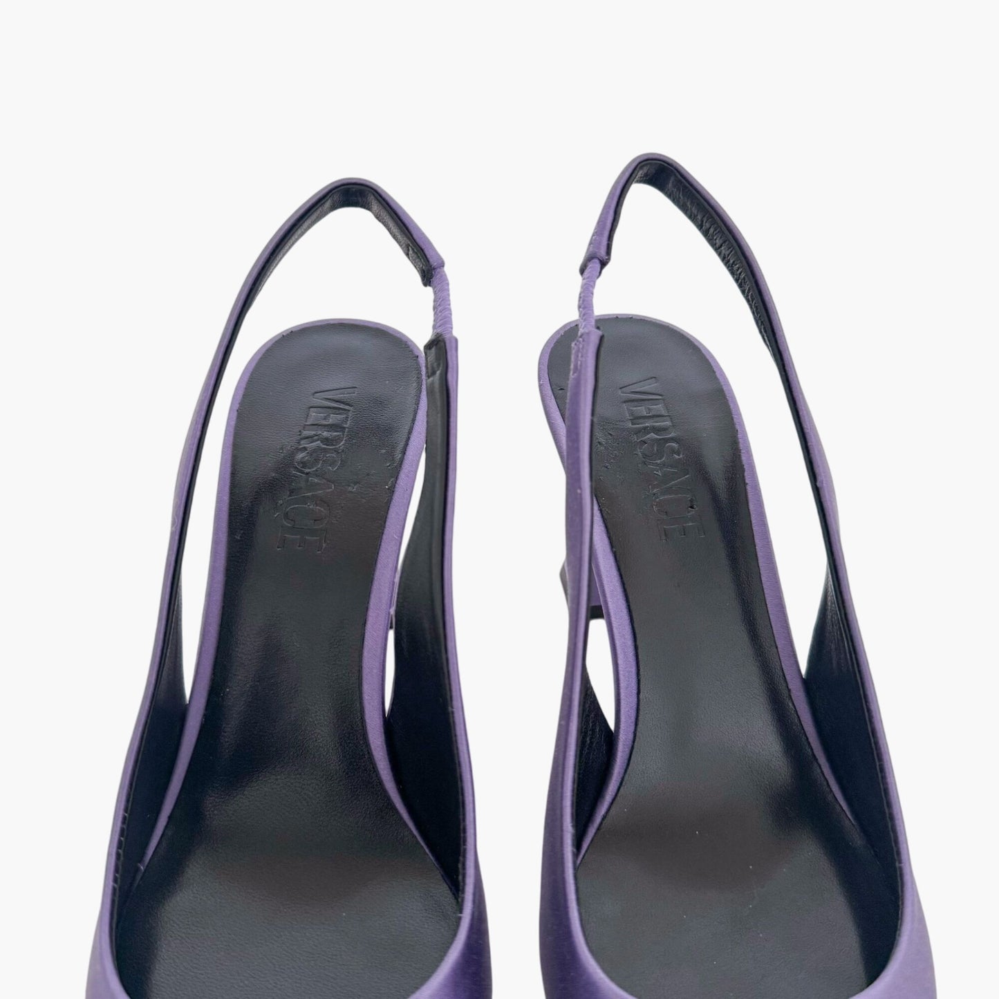 Versace La Medusa Slingback Pumps in Purple Satin Size 37