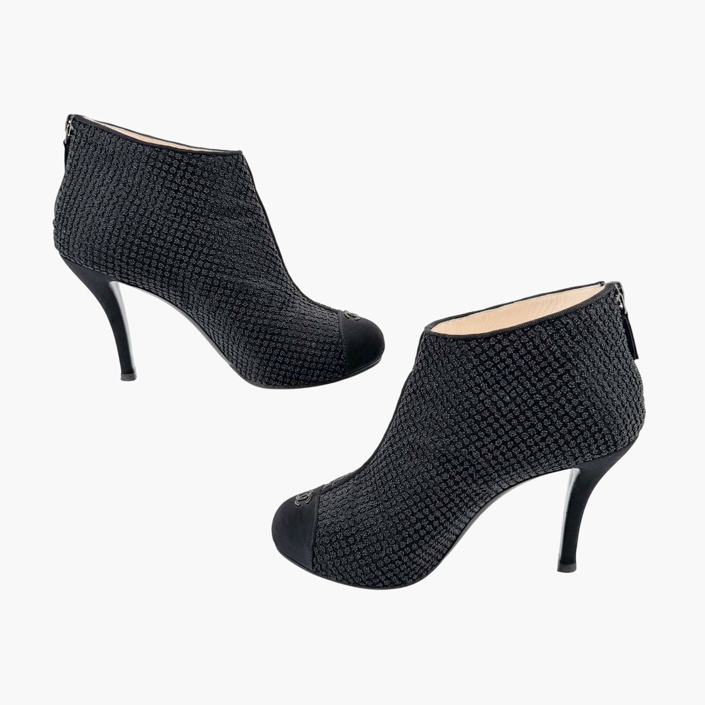 Chanel CC Cap Toe Beaded Ankle Booties in Black Size 38.5