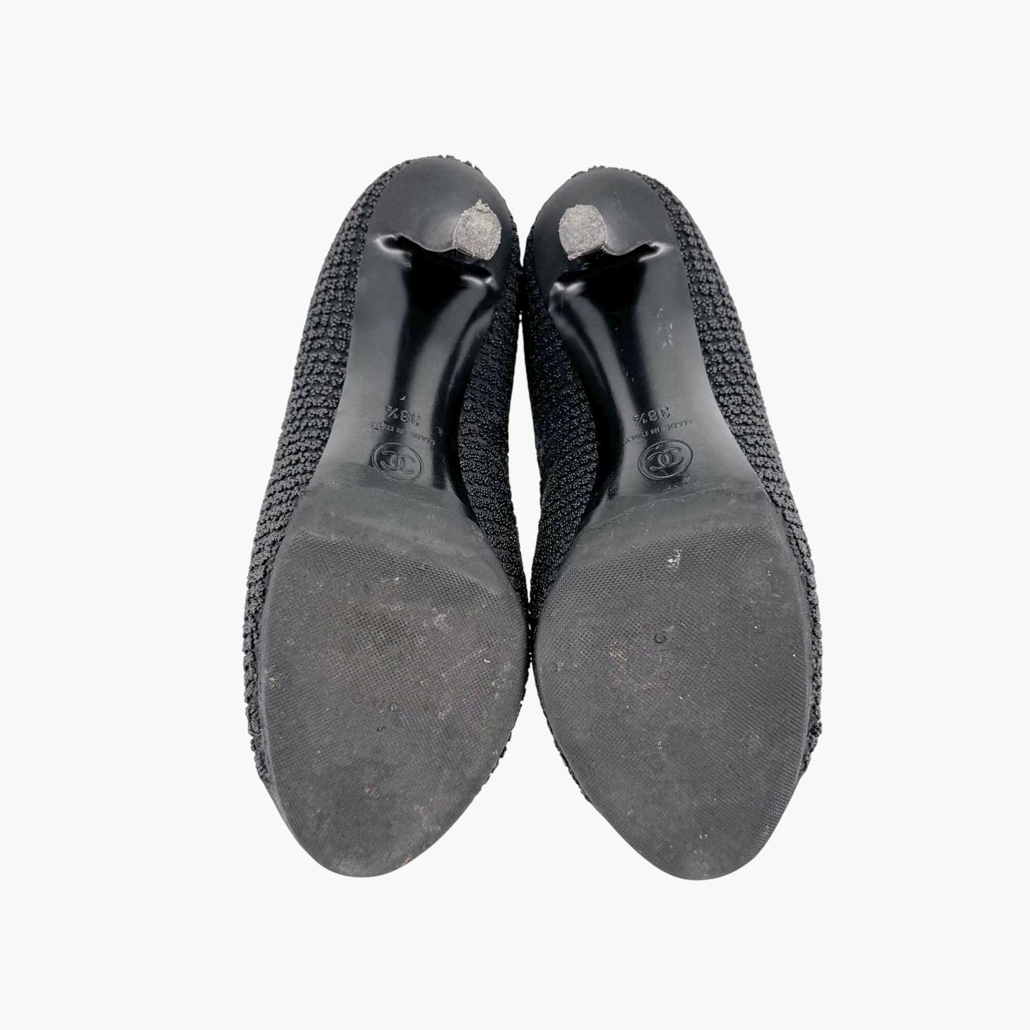 Chanel CC Cap Toe Beaded Ankle Booties in Black Size 38.5