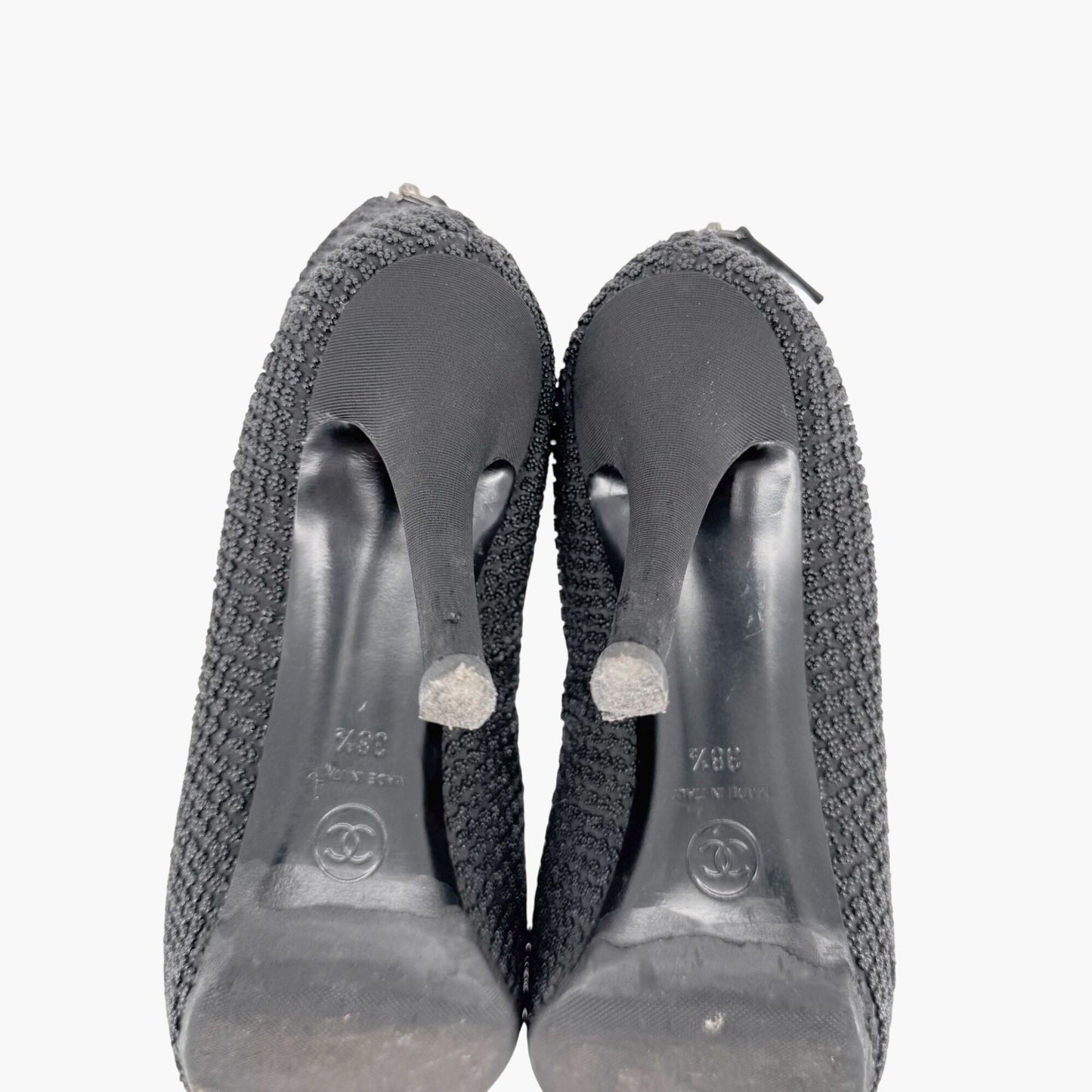 Chanel CC Cap Toe Beaded Ankle Booties in Black Size 38.5