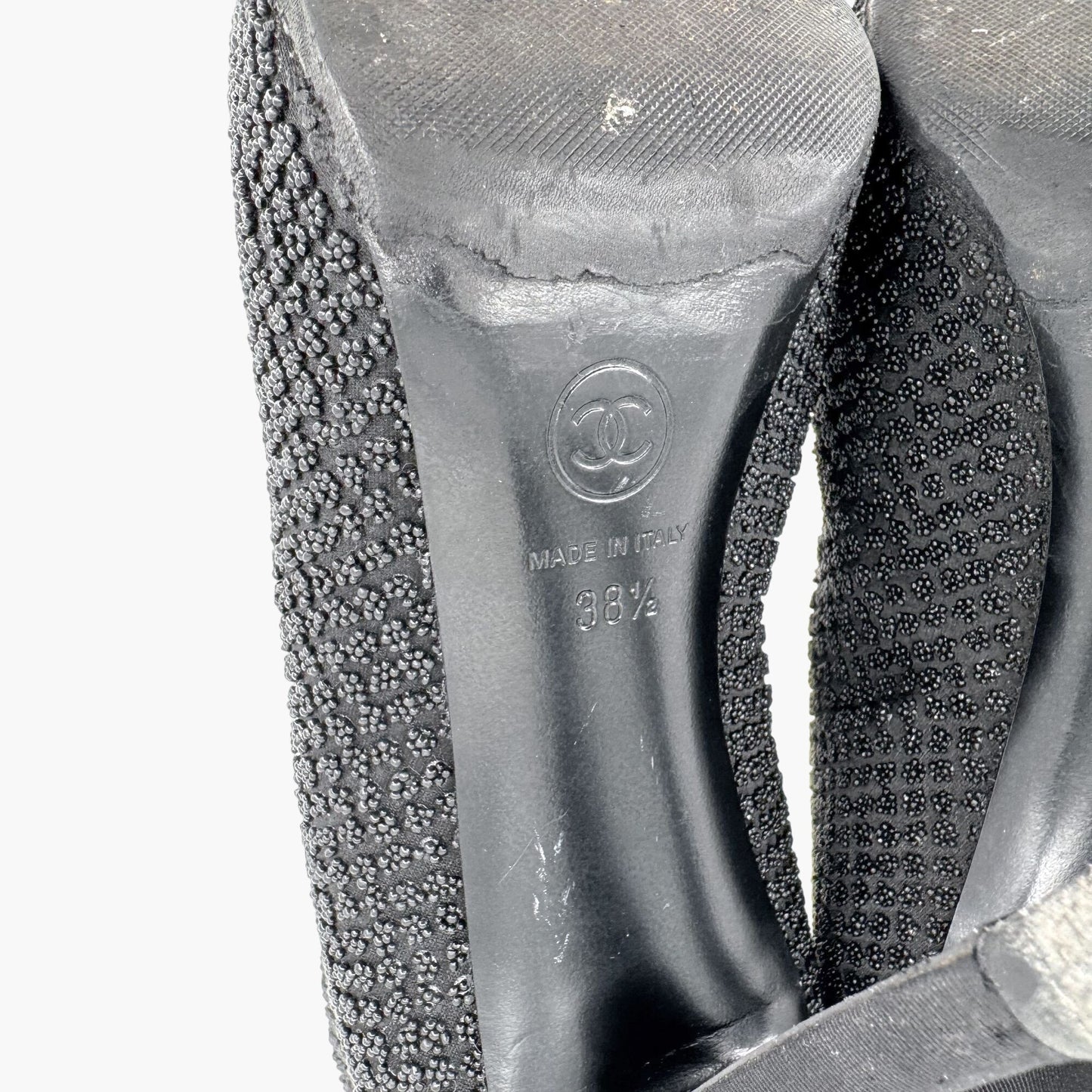 Chanel CC Cap Toe Beaded Ankle Booties in Black Size 38.5