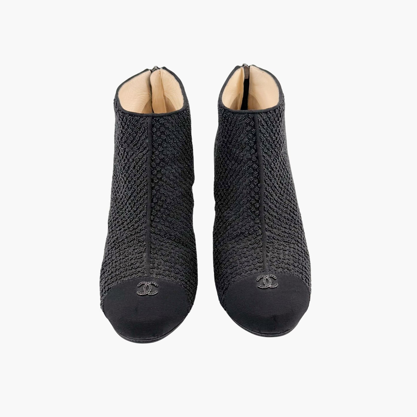 Chanel CC Cap Toe Beaded Ankle Booties in Black Size 38.5