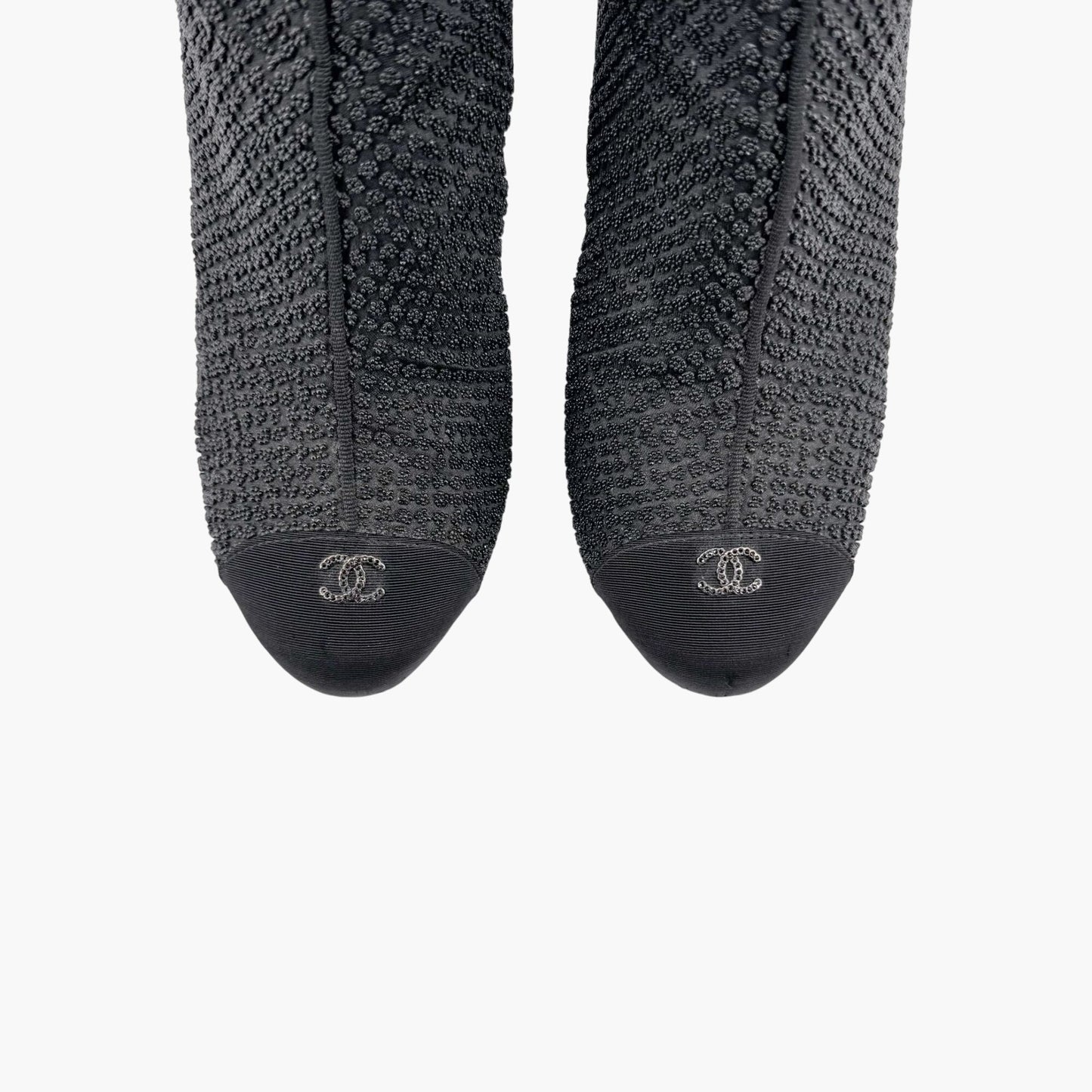 Chanel CC Cap Toe Beaded Ankle Booties in Black Size 38.5