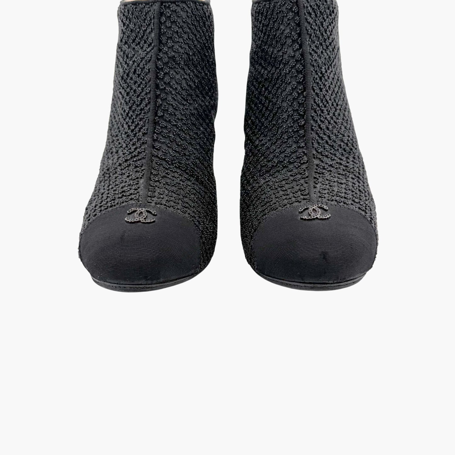 Chanel CC Cap Toe Beaded Ankle Booties in Black Size 38.5