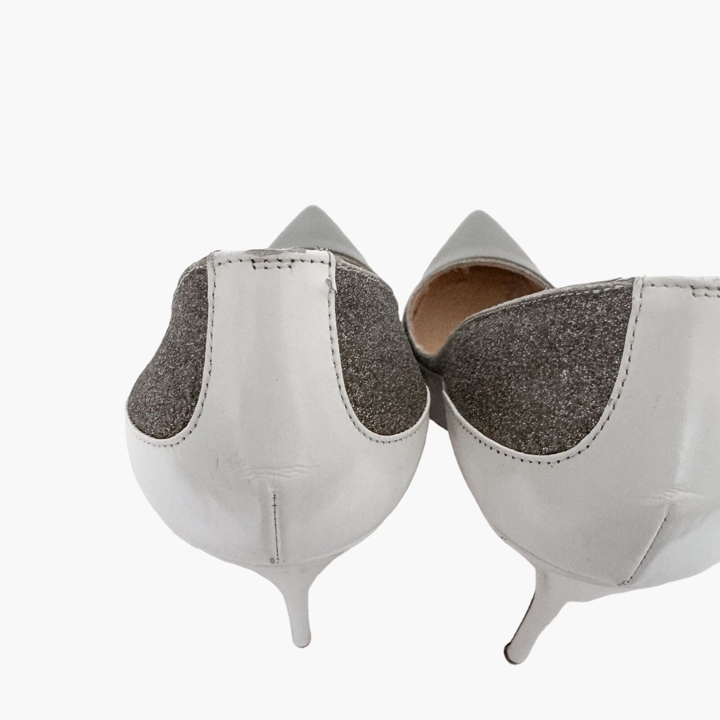 Christian Louboutin Tucsick 120 Pumps in Gray Patent, White Leather & Glitter Size 38