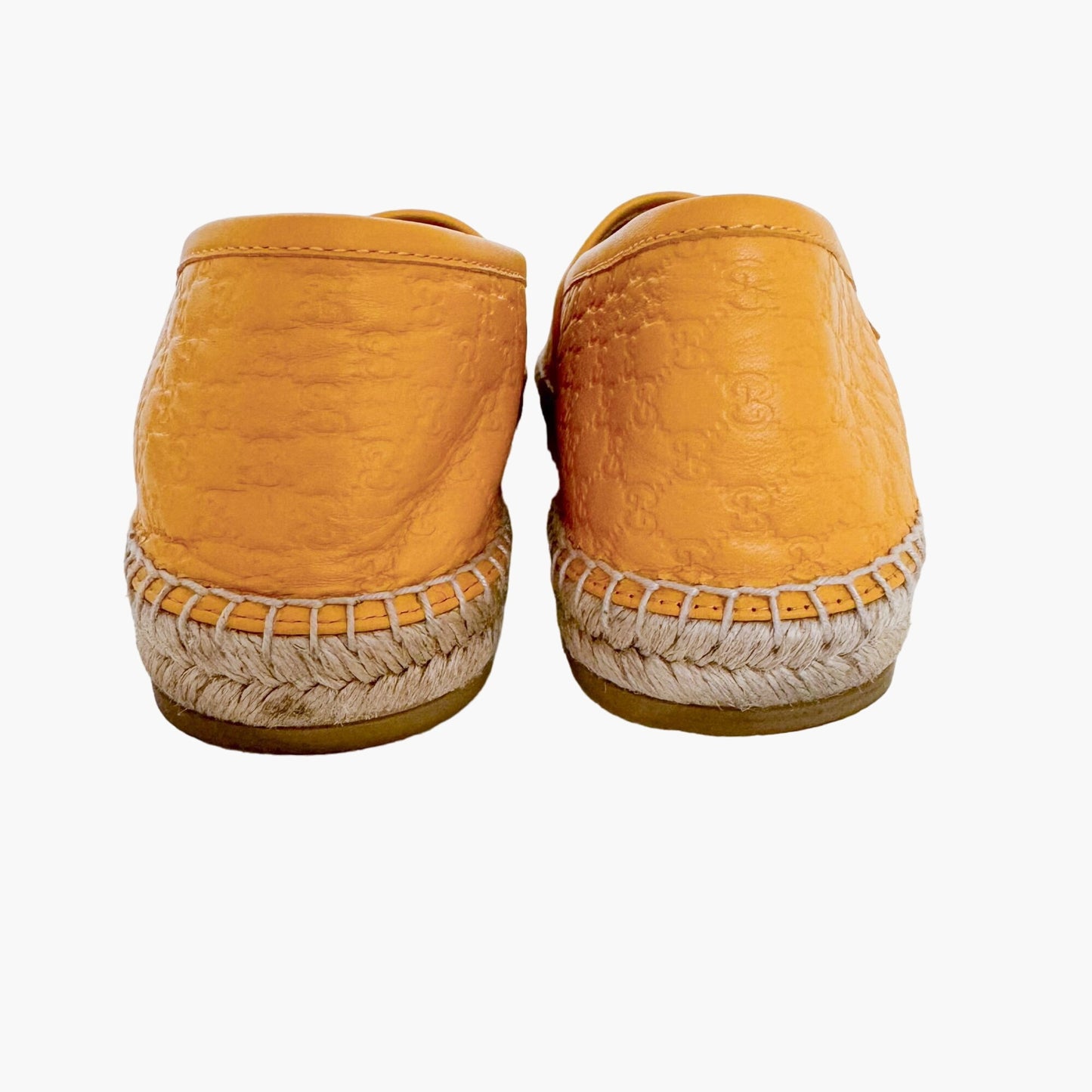 Gucci Monogram Espadrille Flats in Buttercup Yellow Microguccissima GG Leather Size 38