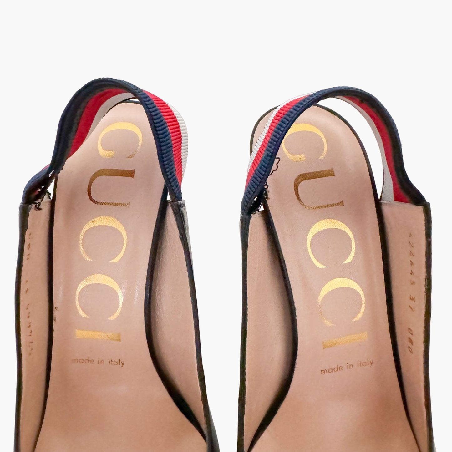 Gucci Sylvie Web Stripe Slingback Pumps in Black Size 37