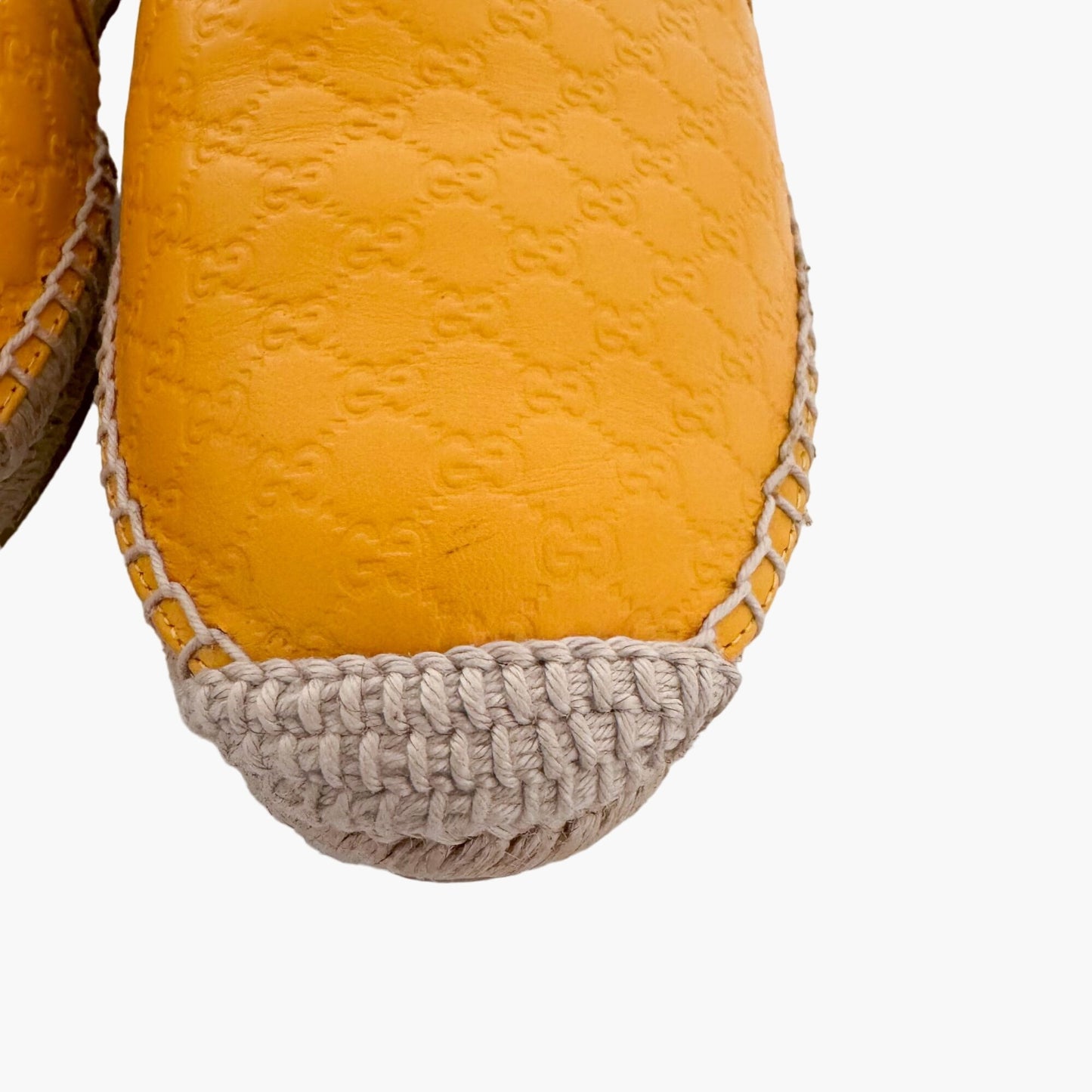 Gucci Monogram Espadrille Flats in Buttercup Yellow Microguccissima GG Leather Size 38
