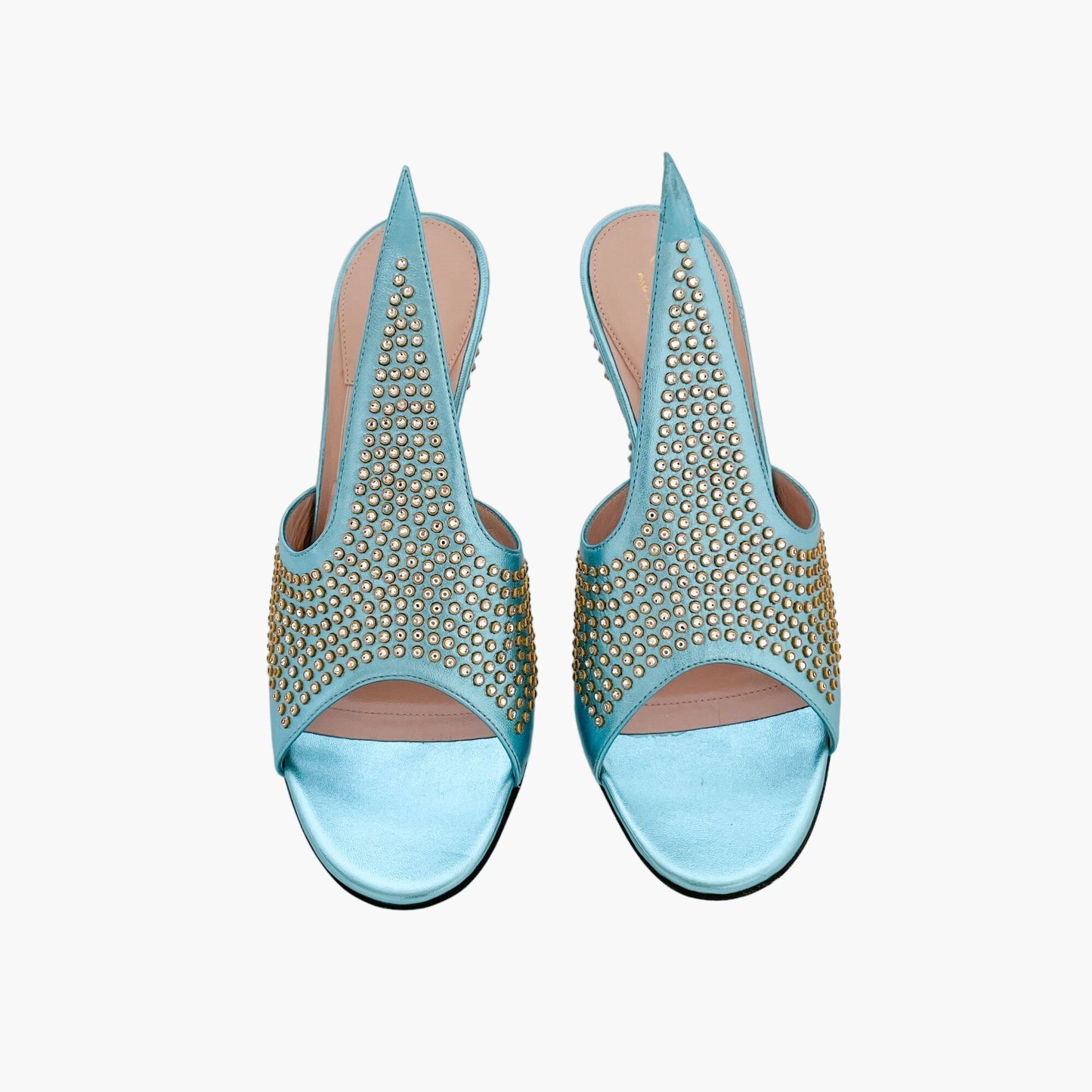 Gucci Fedra Crystal-Embellished Mules in Cielo (Metallic Blue) Size 37