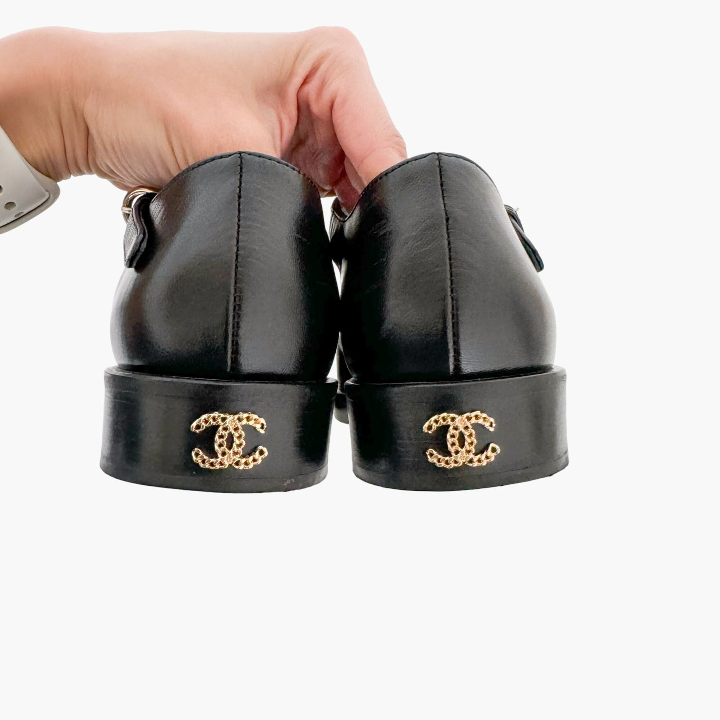 Chanel Cap Toe Mary Jane Flats in Black Leather Size 36.5