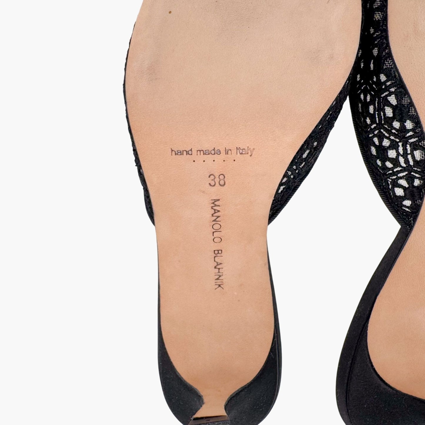 Manolo Blahnik Maysalebi 70 Mules in Black Lace with Buckle – Size 38
