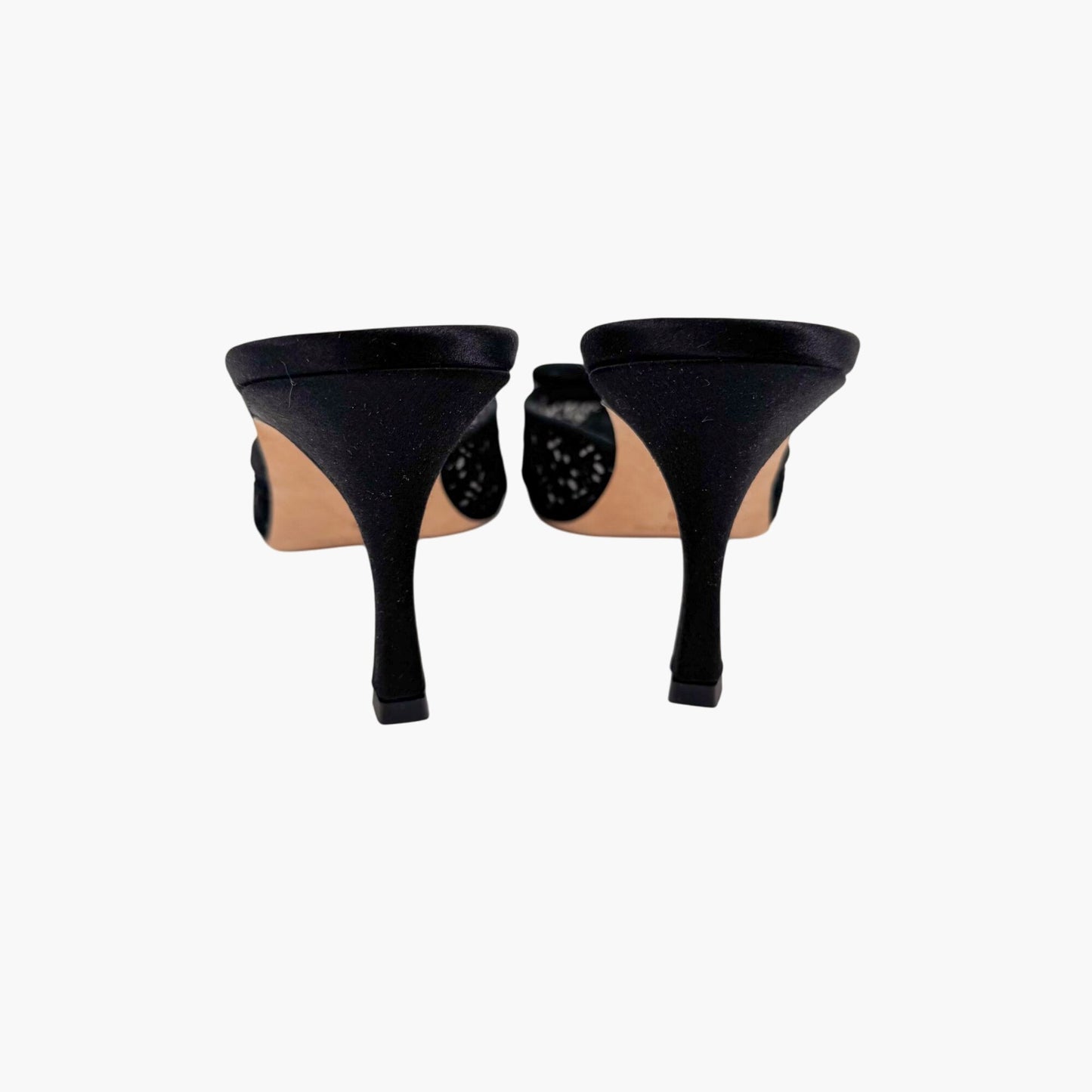 Manolo Blahnik Maysalebi 70 Mules in Black Lace with Buckle – Size 38