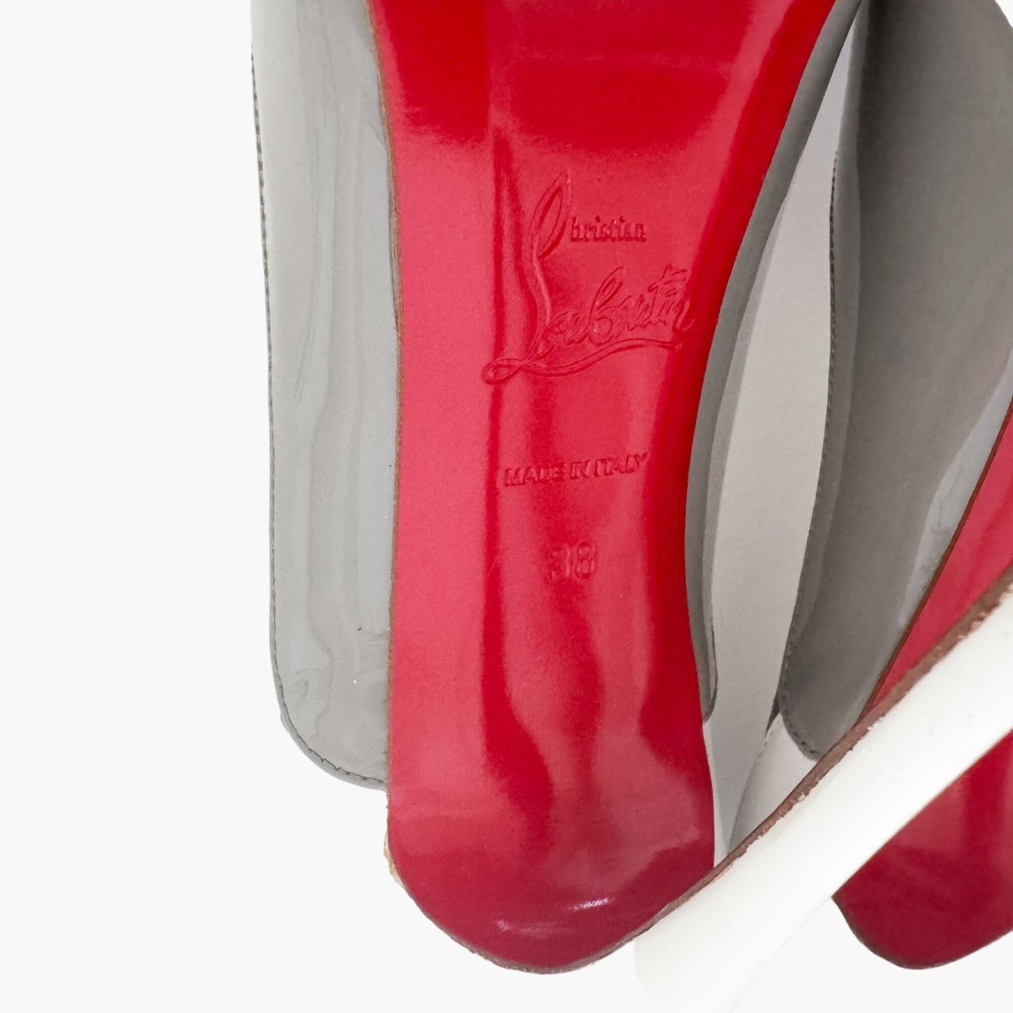 Christian Louboutin Tucsick 120 Pumps in Gray Patent, White Leather & Glitter Size 38