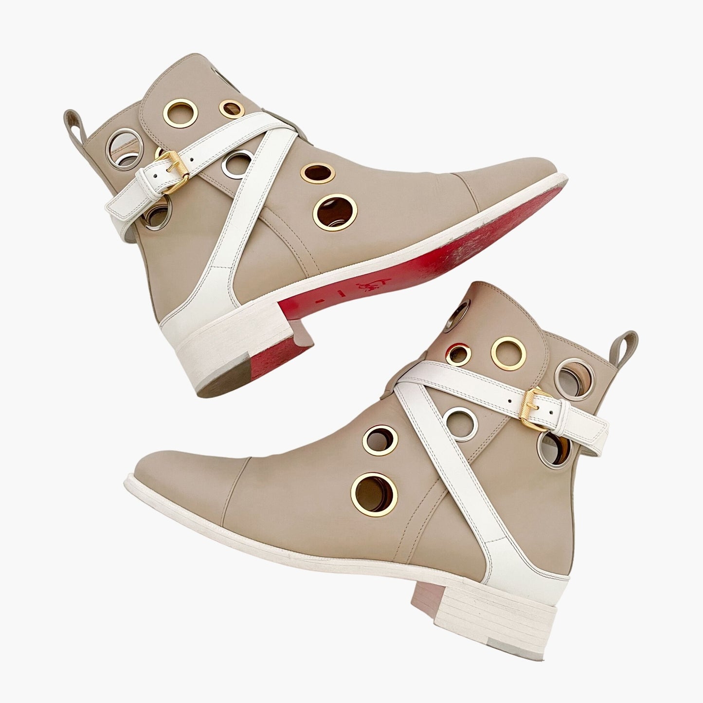 Christian Louboutin x Jonathan Saunders Scubabootie Flat Boot in Beige Calf Size 37