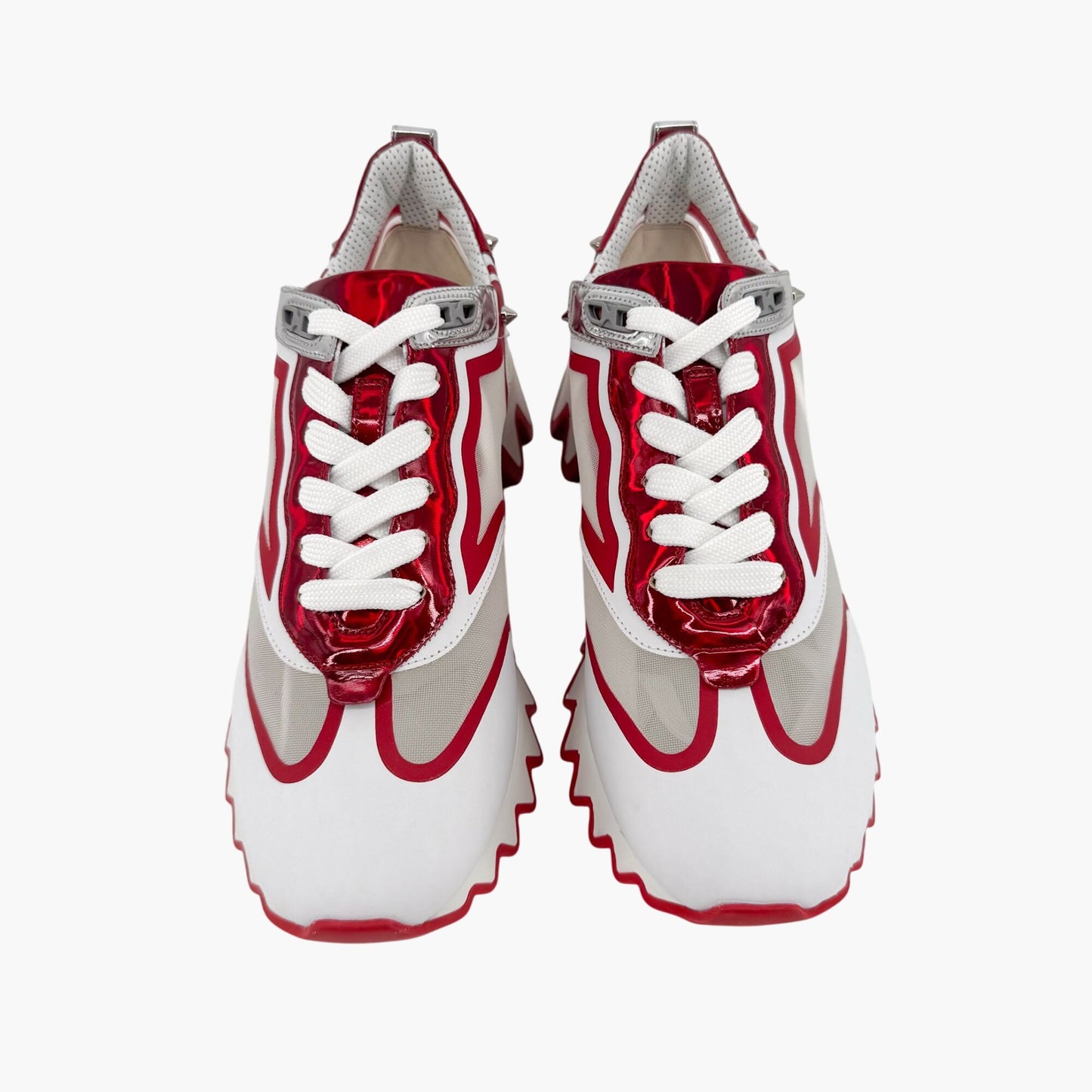 Christian Louboutin Sharkina Sneakers in White Mesh & Red Patent Leather – Size 39