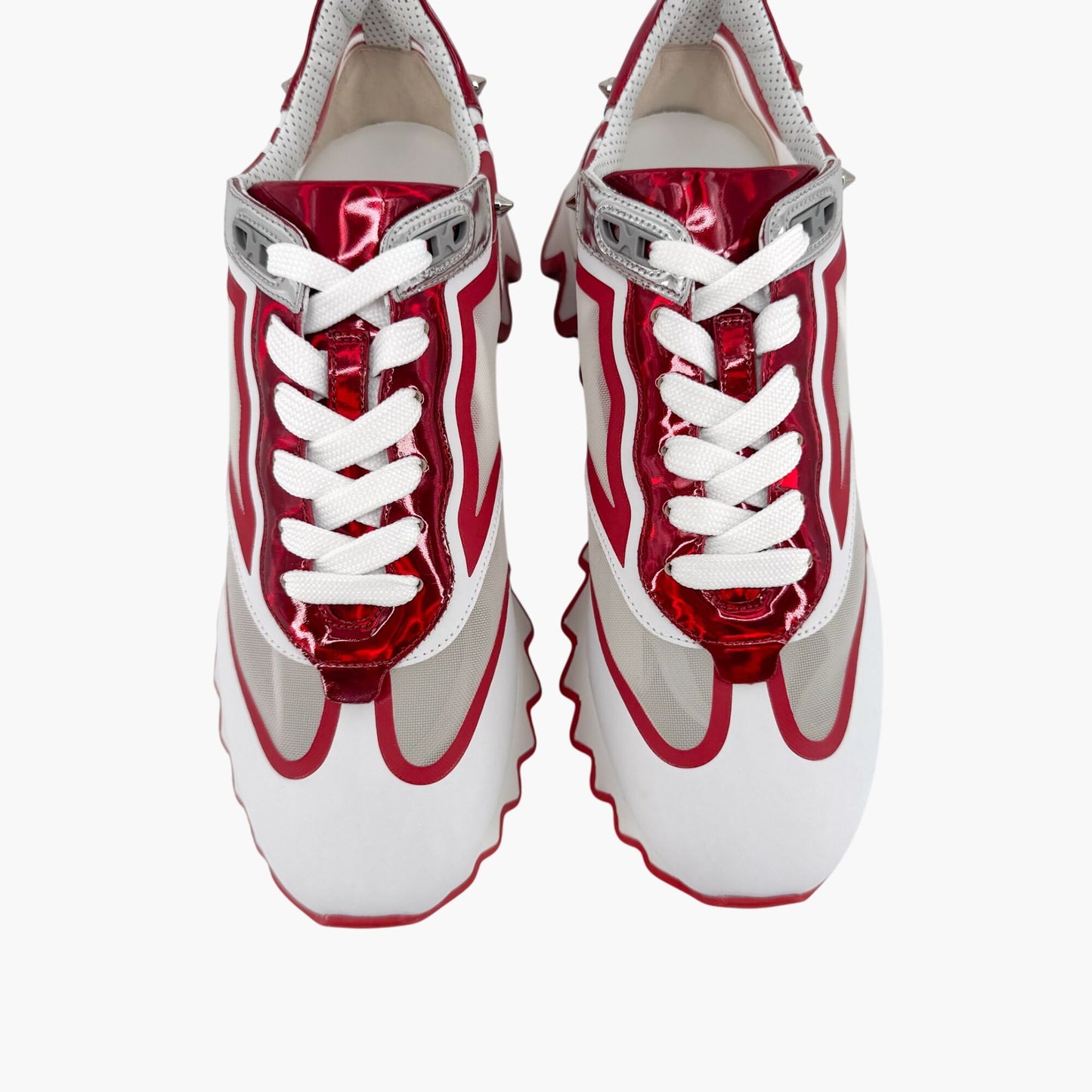 Christian Louboutin Sharkina Sneakers in White Mesh & Red Patent Leather – Size 39