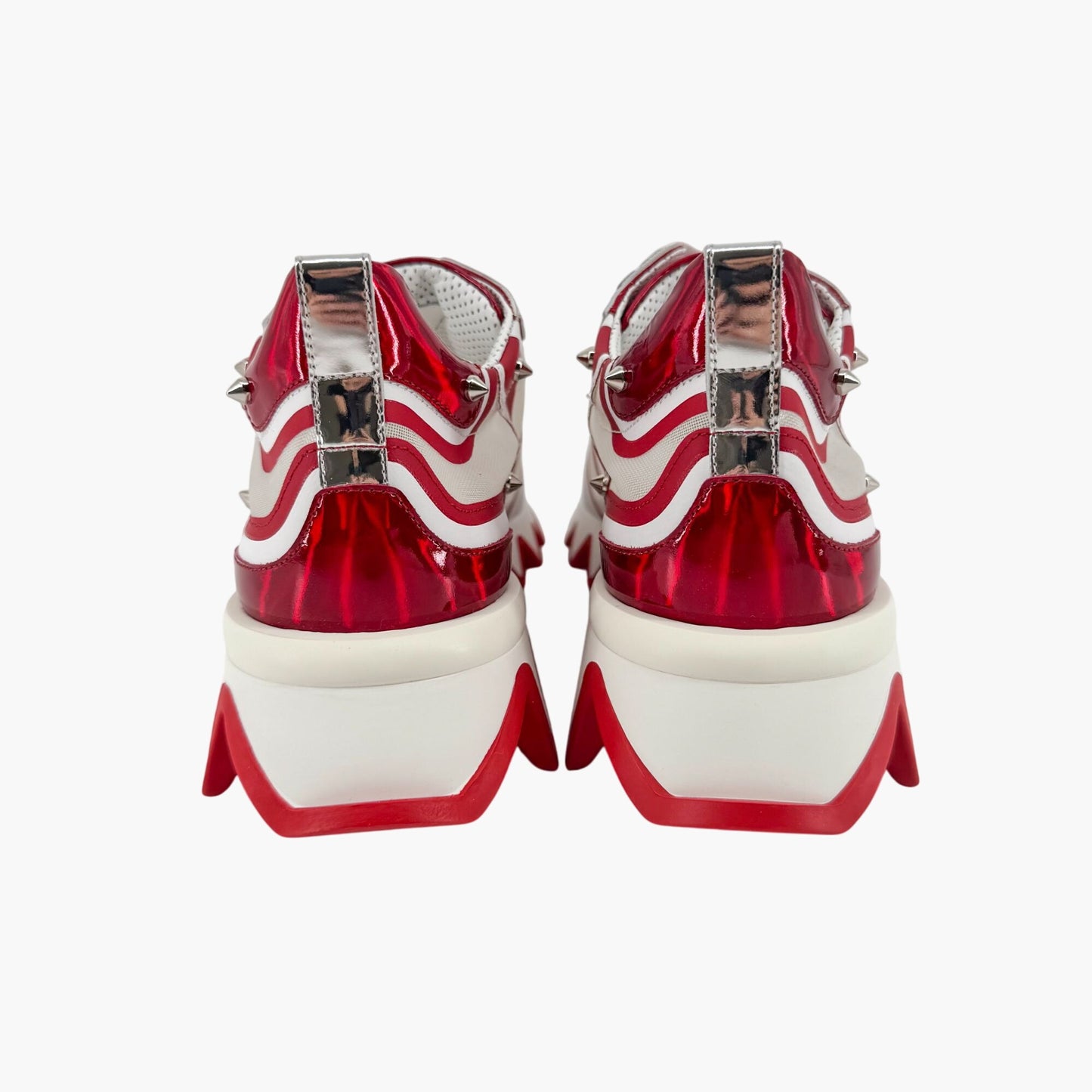 Christian Louboutin Sharkina Sneakers in White Mesh & Red Patent Leather – Size 39