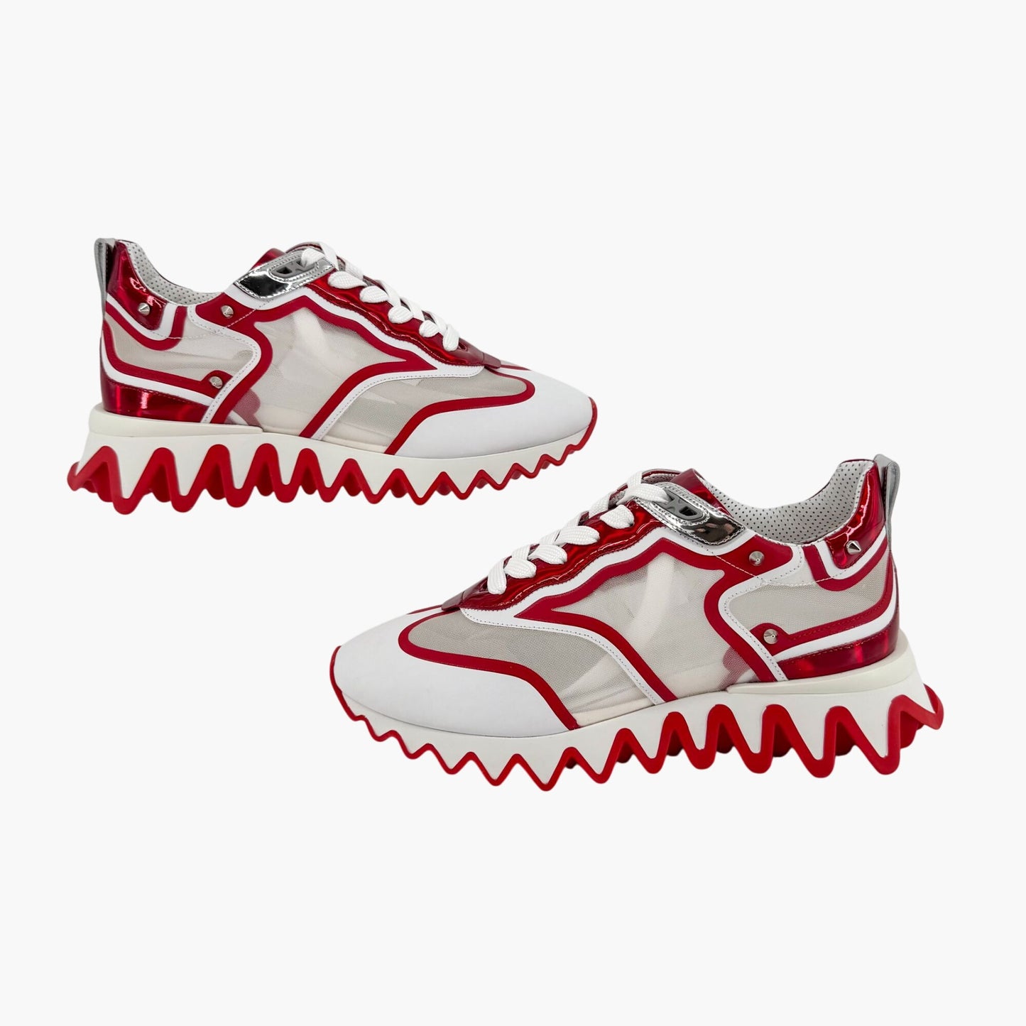 Christian Louboutin Sharkina Sneakers in White Mesh & Red Patent Leather – Size 39