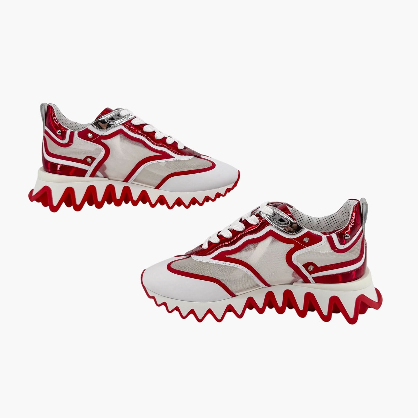 Christian Louboutin Sharkina Sneakers in White Mesh & Red Patent Leather – Size 39