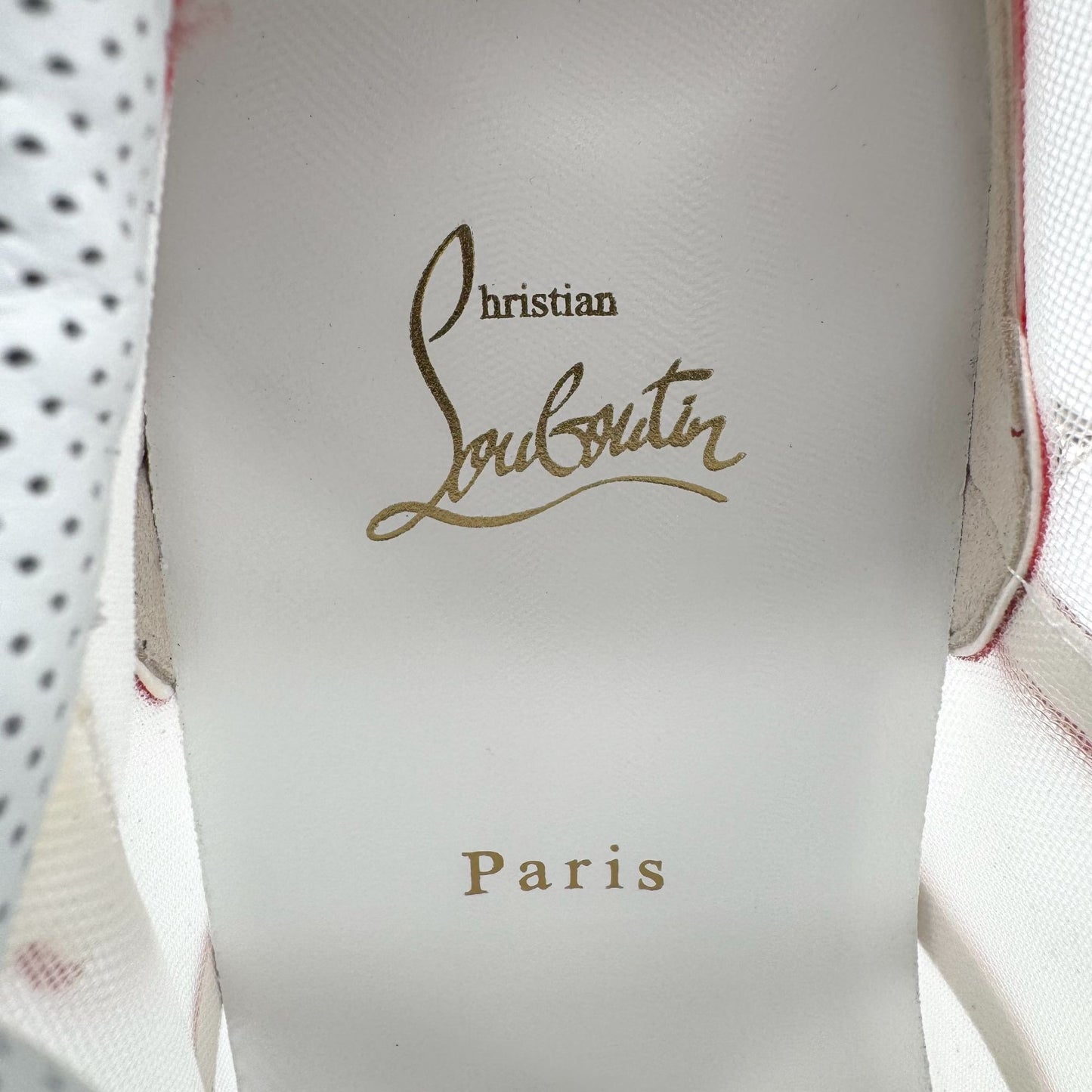 Christian Louboutin Sharkina Sneakers in White Mesh & Red Patent Leather – Size 39