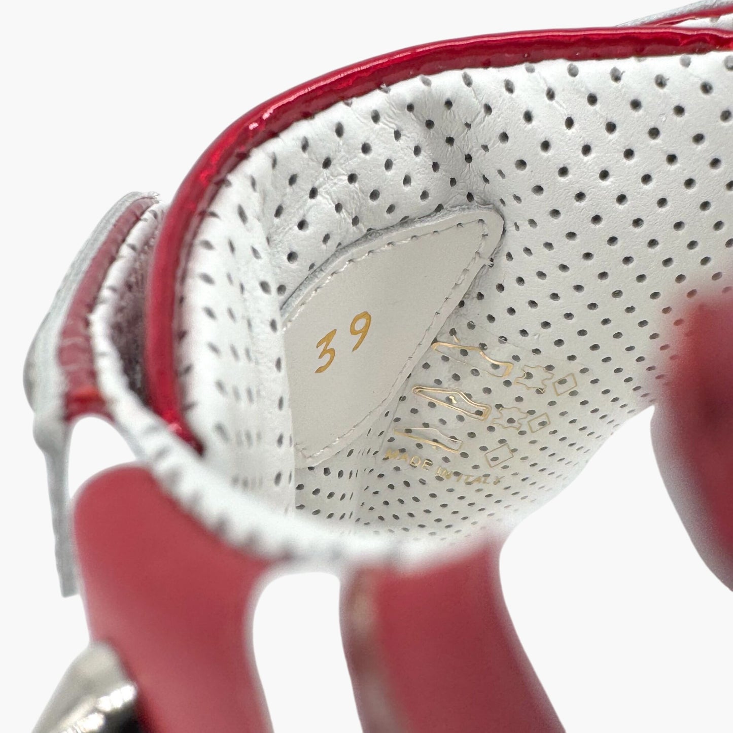 Christian Louboutin Sharkina Sneakers in White Mesh & Red Patent Leather – Size 39
