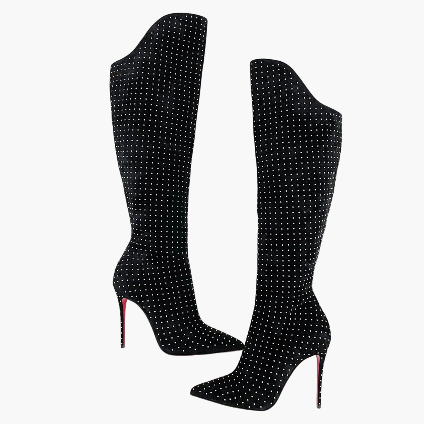 Christian Louboutin Alta Botta Plume 100 in Black Veau Velours with Silver Studs Size 39