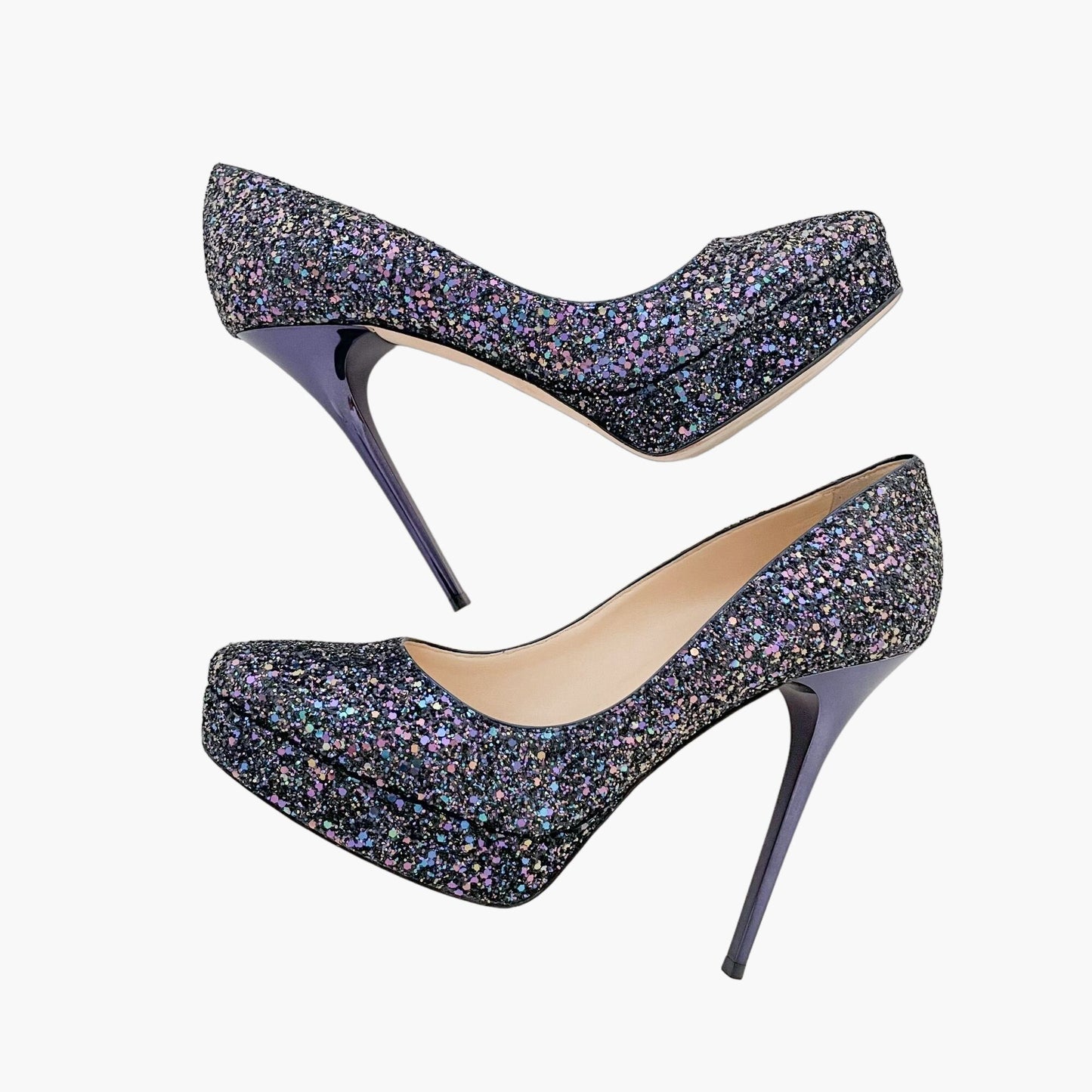 Jimmy Choo Cosmic Pumps in Petrol (Purple) Multi Glitter Size 41