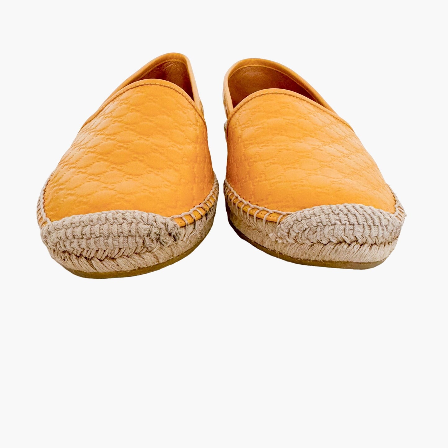 Gucci Monogram Espadrille Flats in Buttercup Yellow Microguccissima GG Leather Size 38