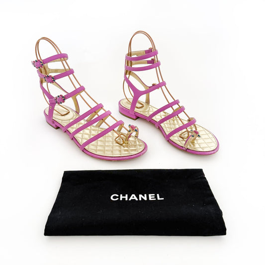 Chanel Toe Ring Gladiator Sandals in Purple Size 39