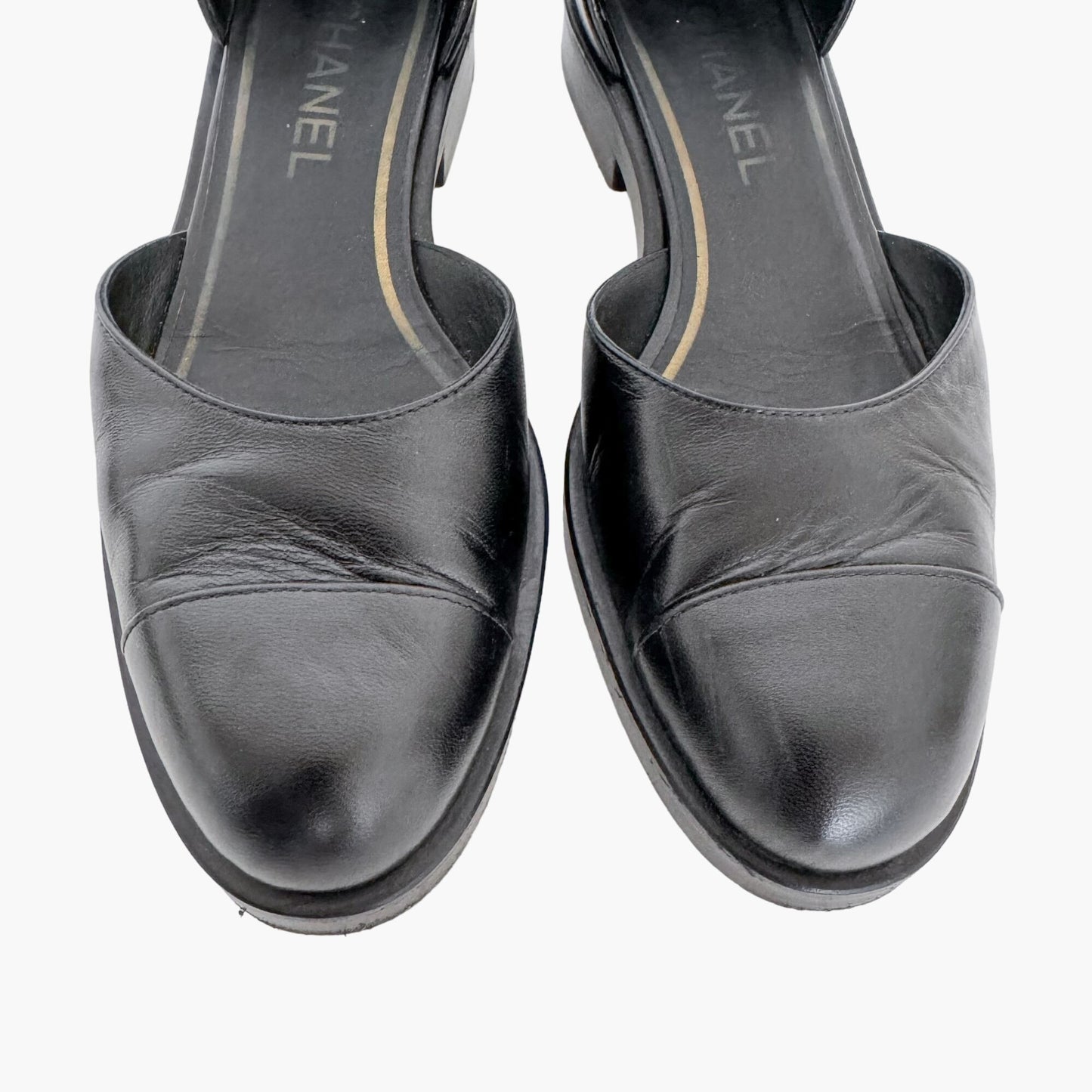 Chanel Cap Toe Mary Jane Flats in Black Leather Size 36.5