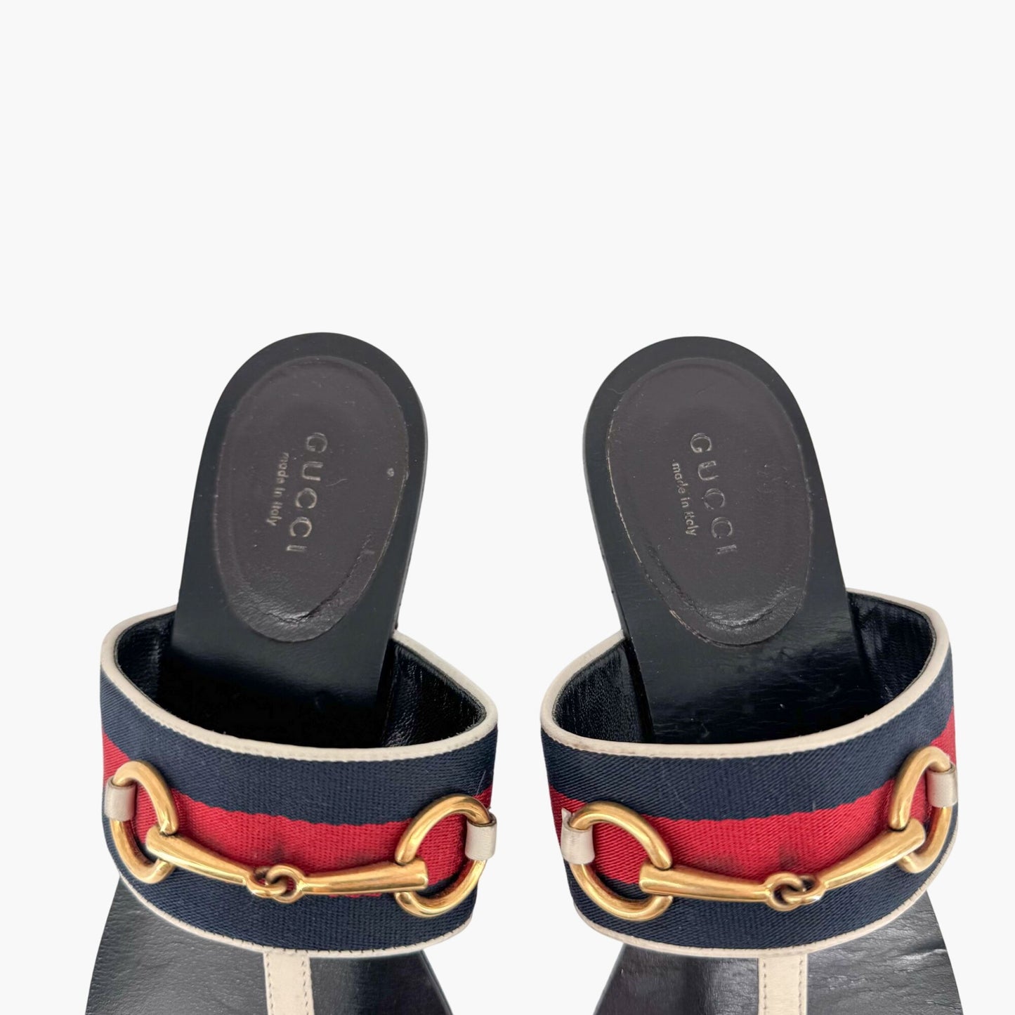 Gucci Horsebit Web Stripe T-Strap Thong Sandals in White Leather – Size 38