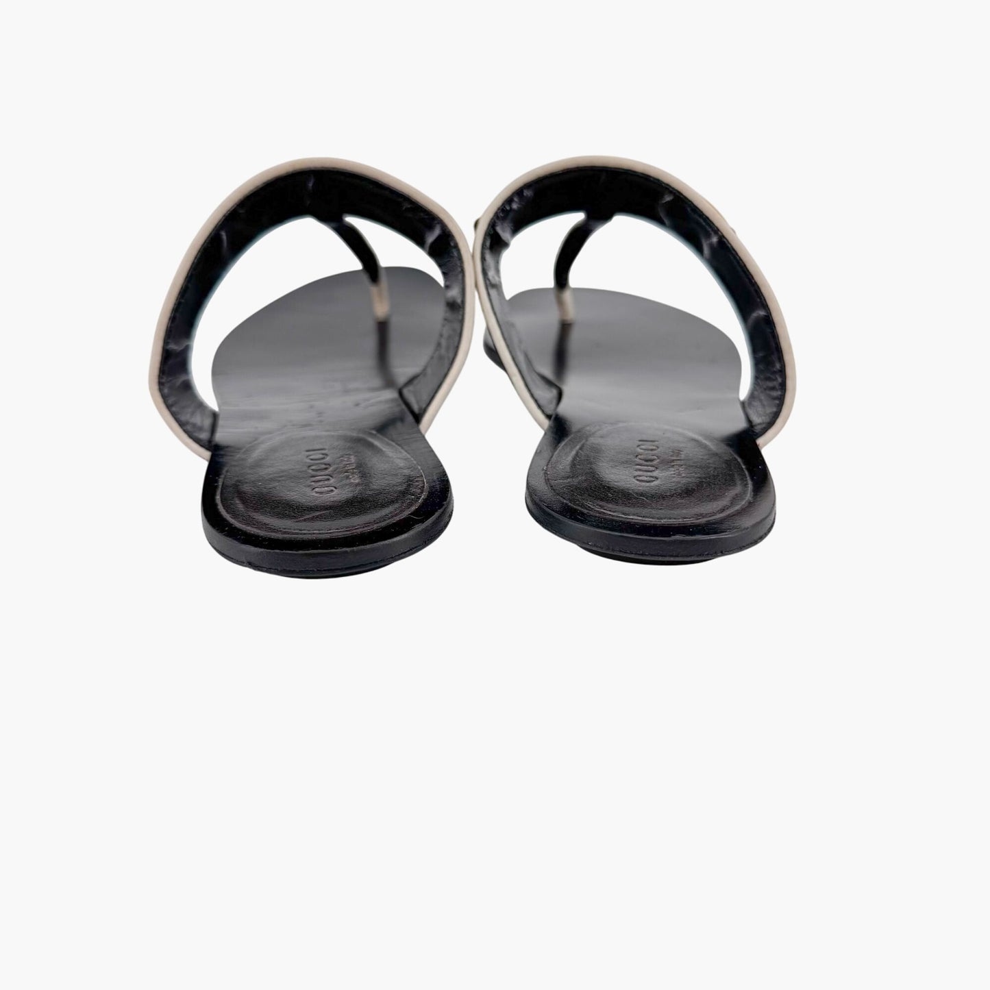Gucci Horsebit Web Stripe T-Strap Thong Sandals in White Leather – Size 38